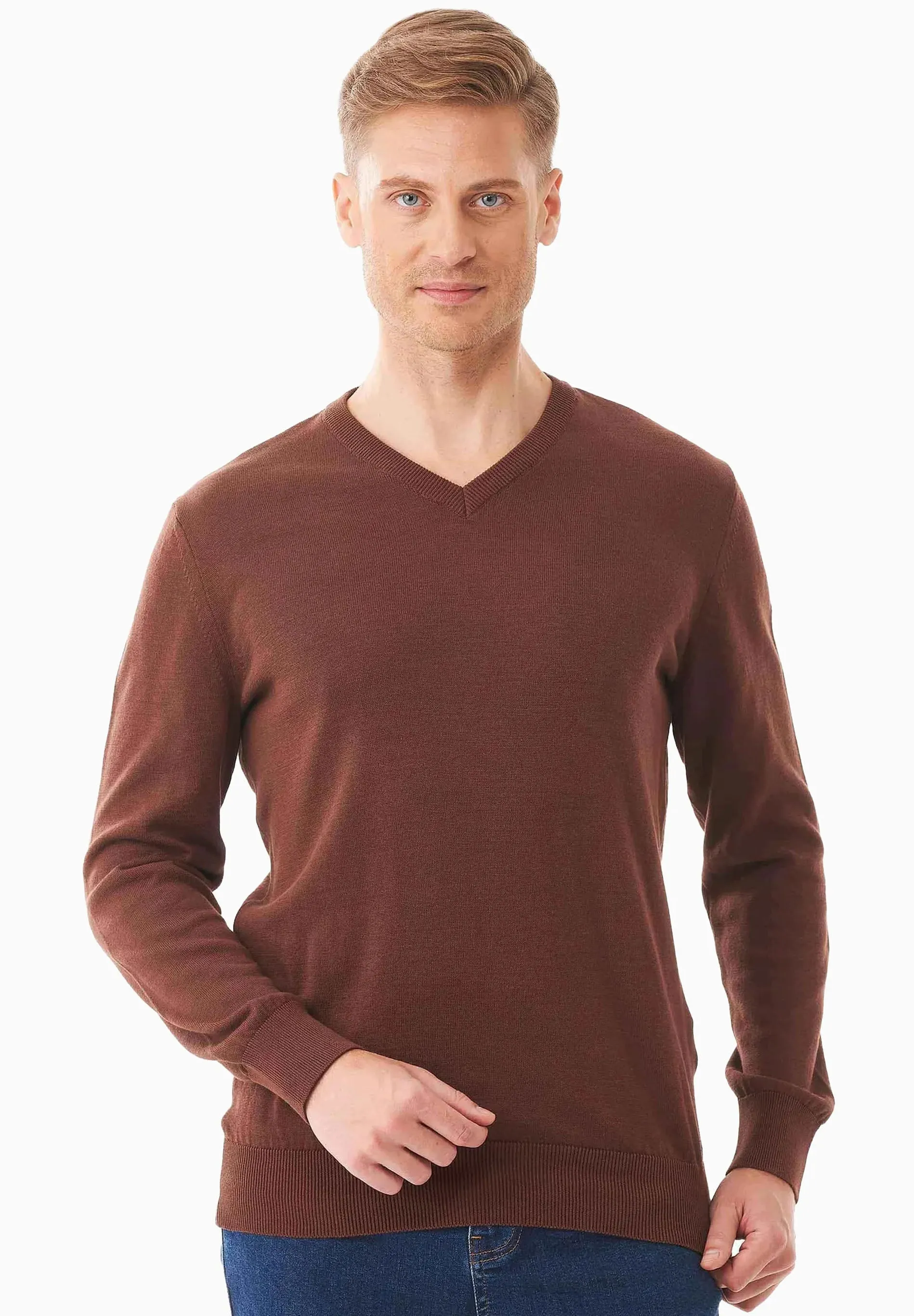 Men's V-Neck Organic Cotton Sweater Radical Brown sold by Ivalo.com
