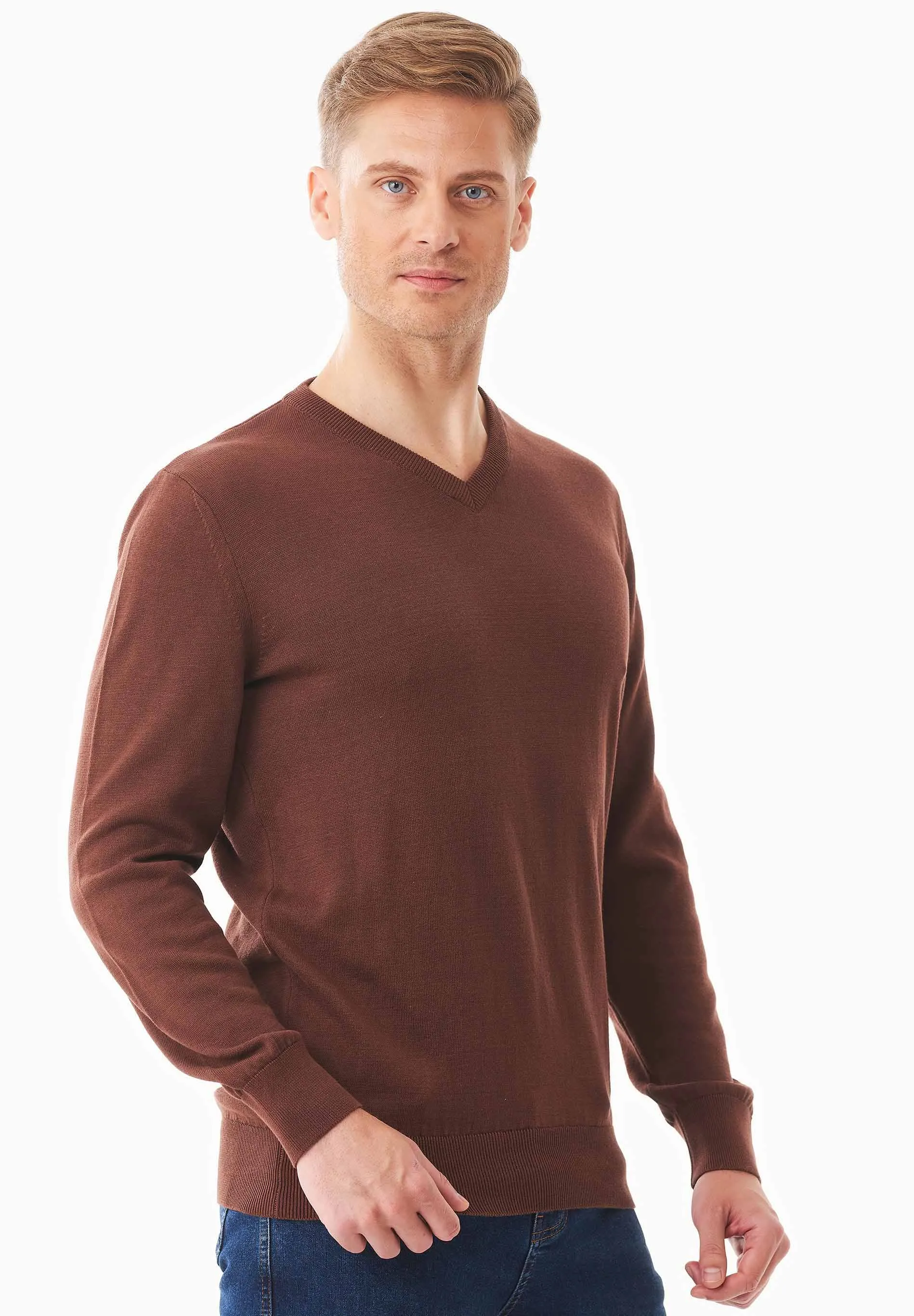 Men's V-Neck Organic Cotton Sweater Radical Brown sold by Ivalo.com product image thumbnail 4
