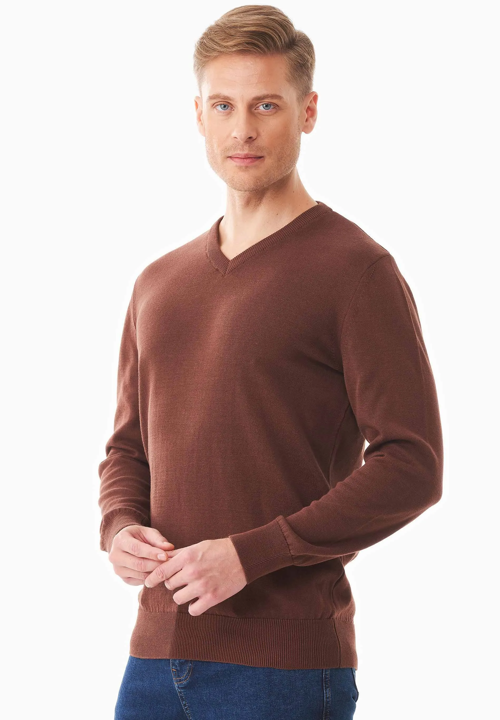 Men's V-Neck Organic Cotton Sweater Radical Brown sold by Ivalo.com product image thumbnail 5