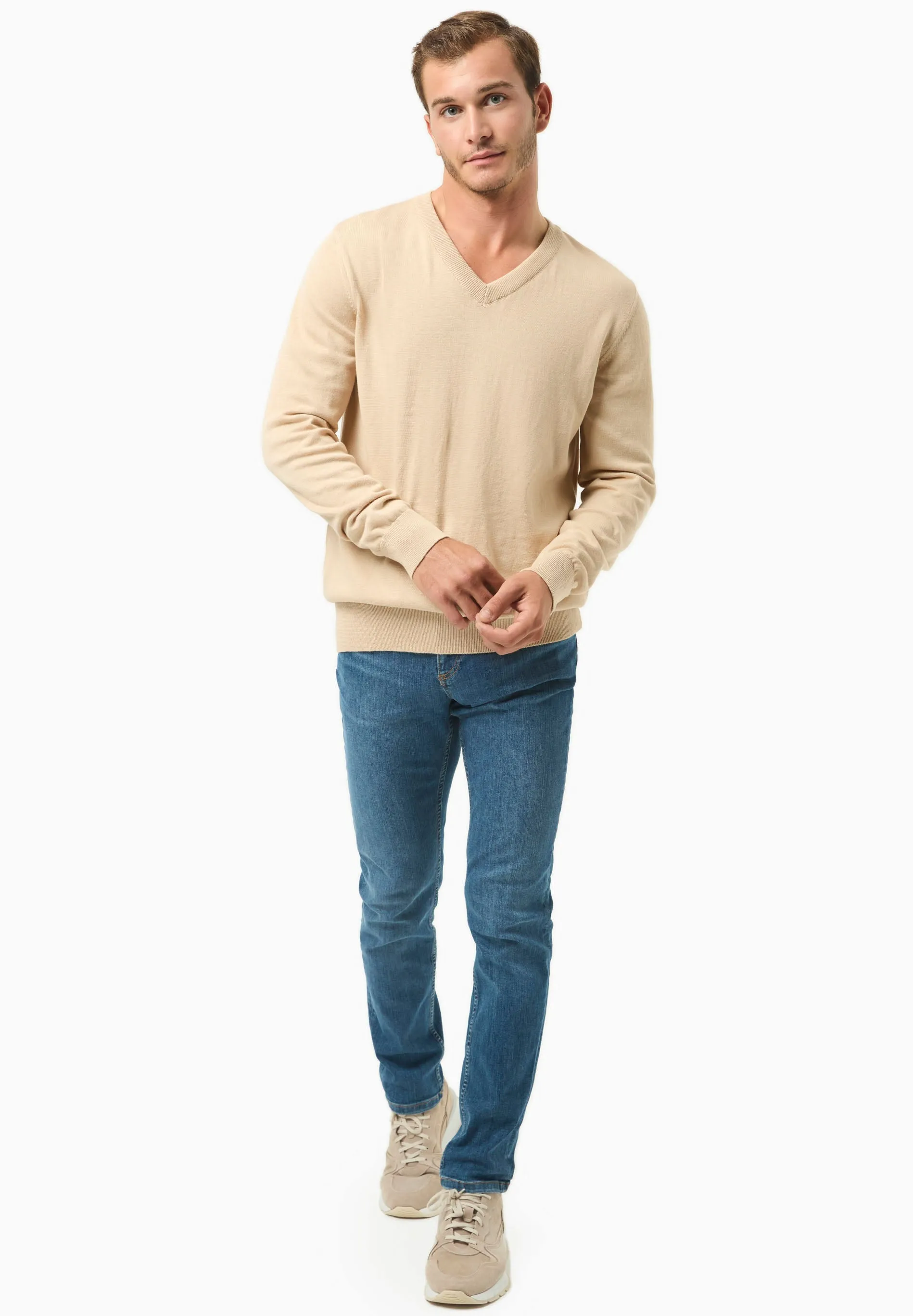 Men's V-Neck Organic Cotton Sweater Beige sold by Ivalo.com product image thumbnail 3