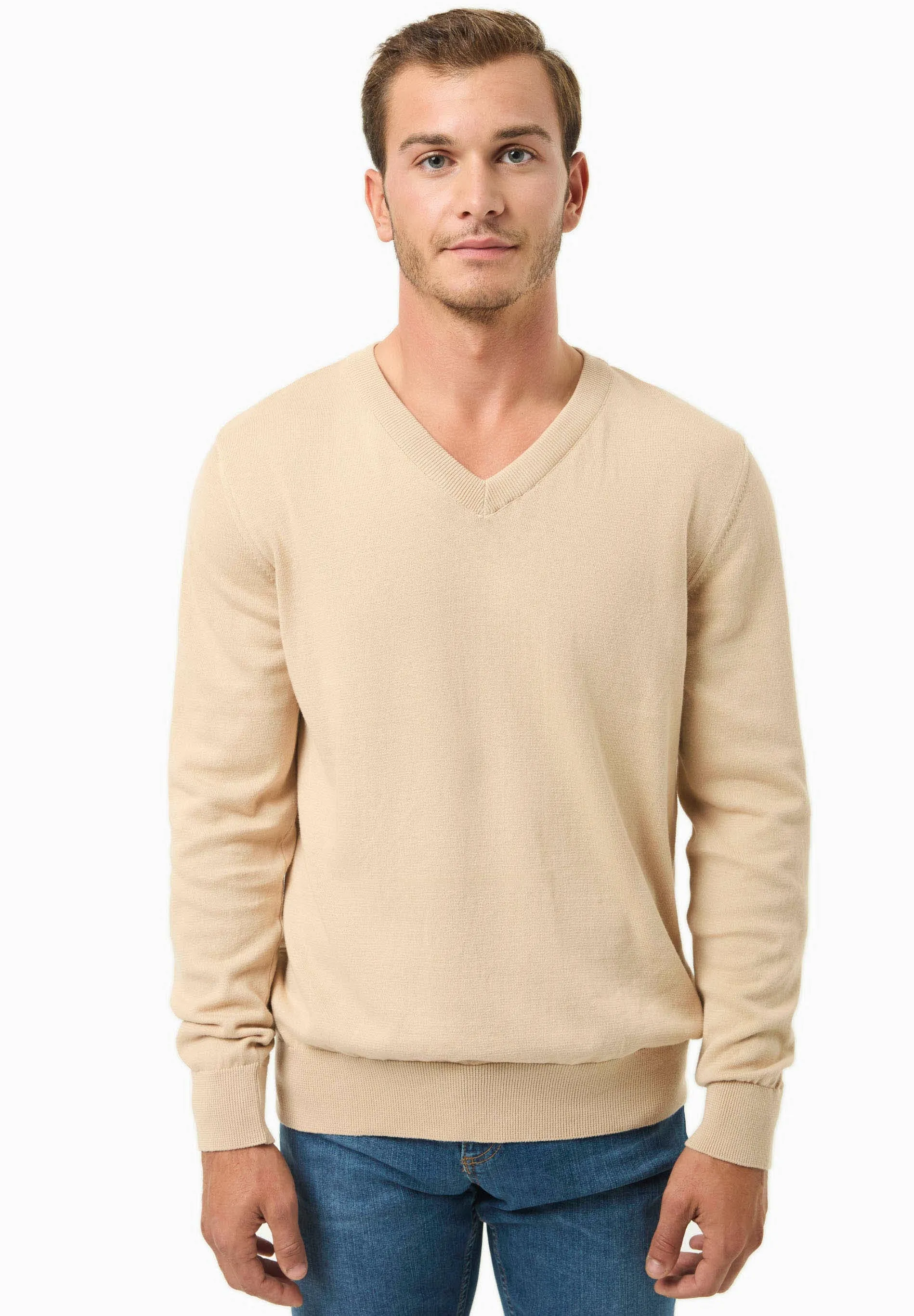 Men's V-Neck Organic Cotton Sweater Beige sold by Ivalo.com