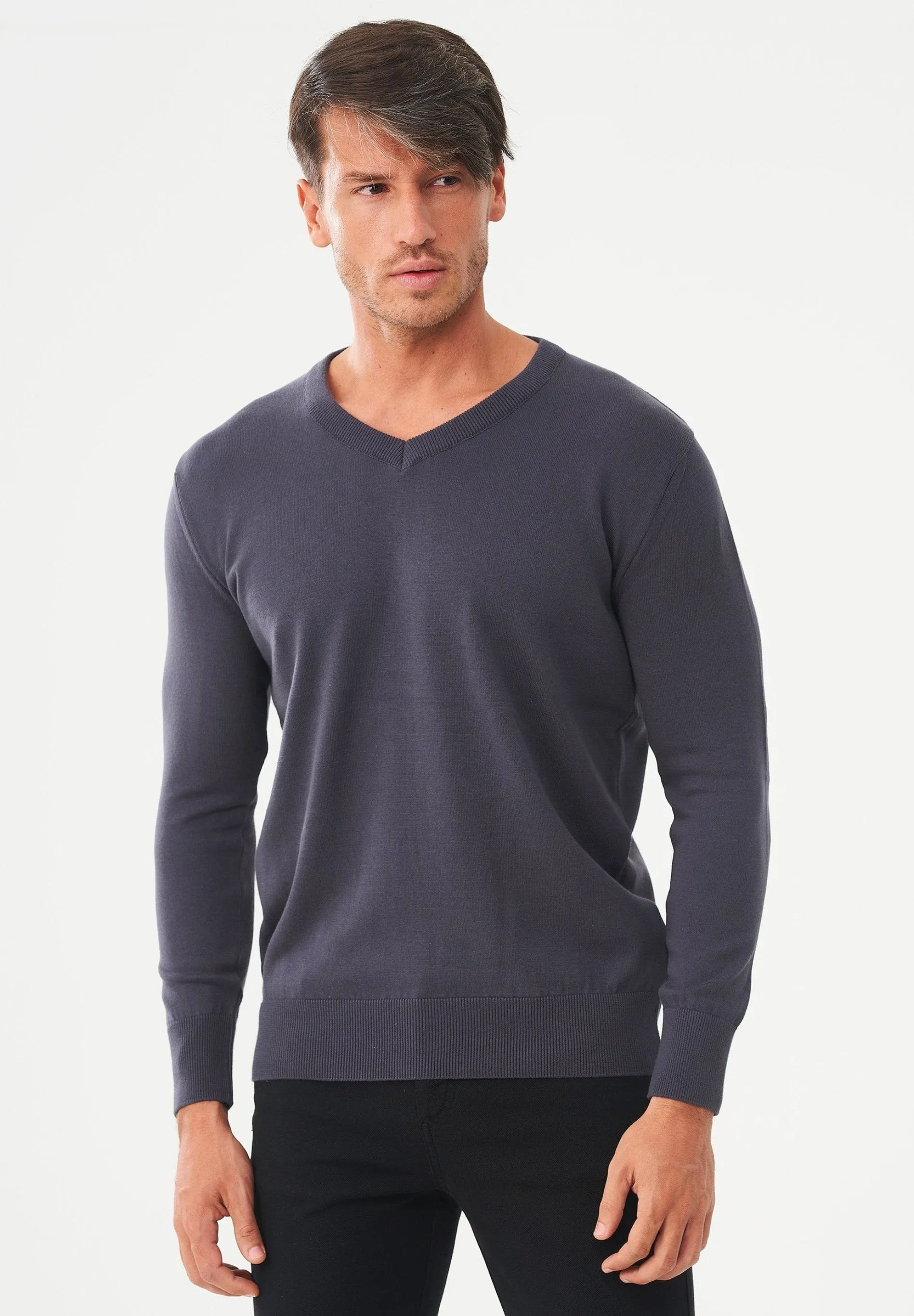 Men's V-Neck Organic Cotton Sweater Asphalt sold by Ivalo.com product image thumbnail 4