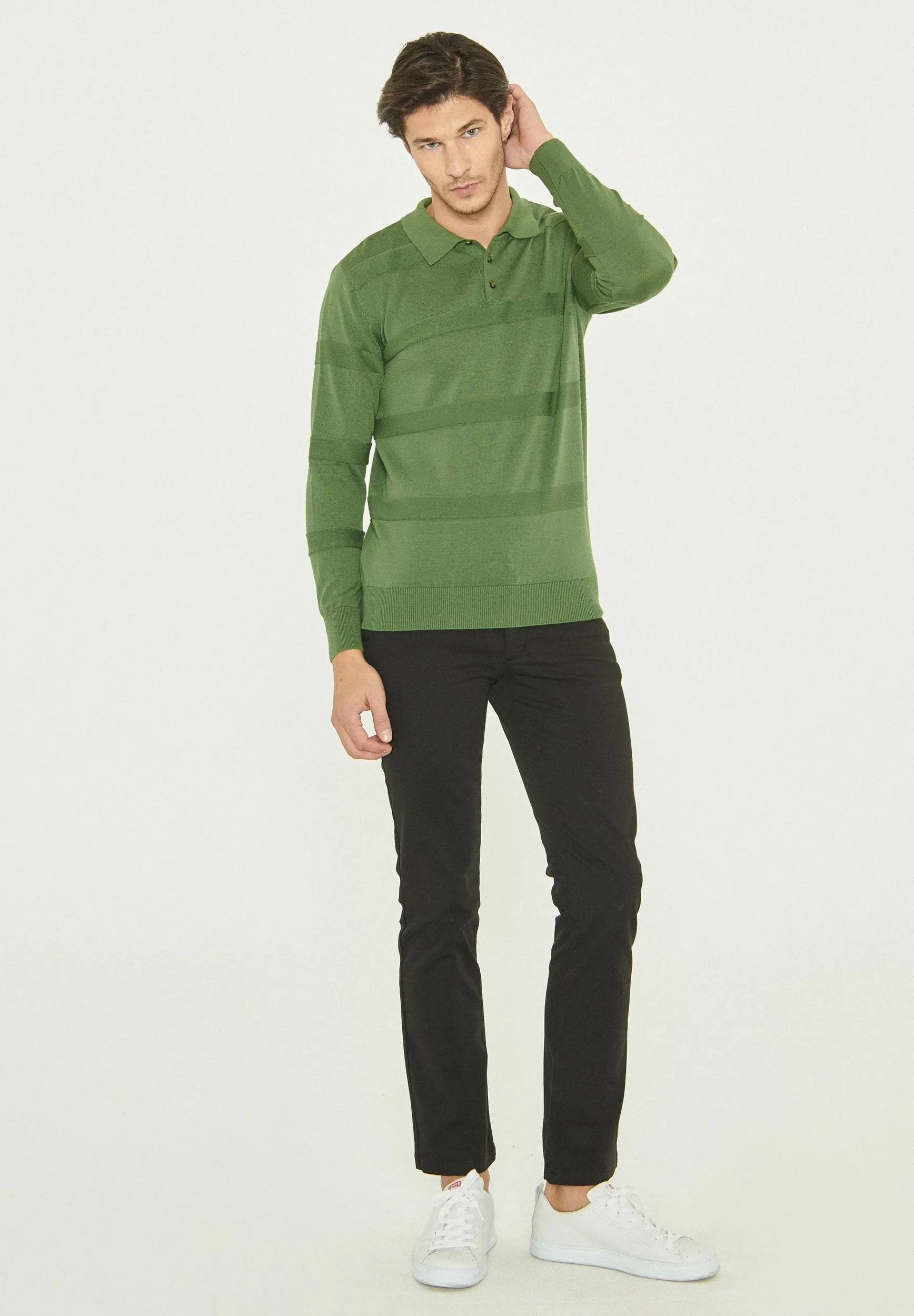 Men's Polo Collar Striped Knit Sweater Green sold by Ivalo.com product image thumbnail 3