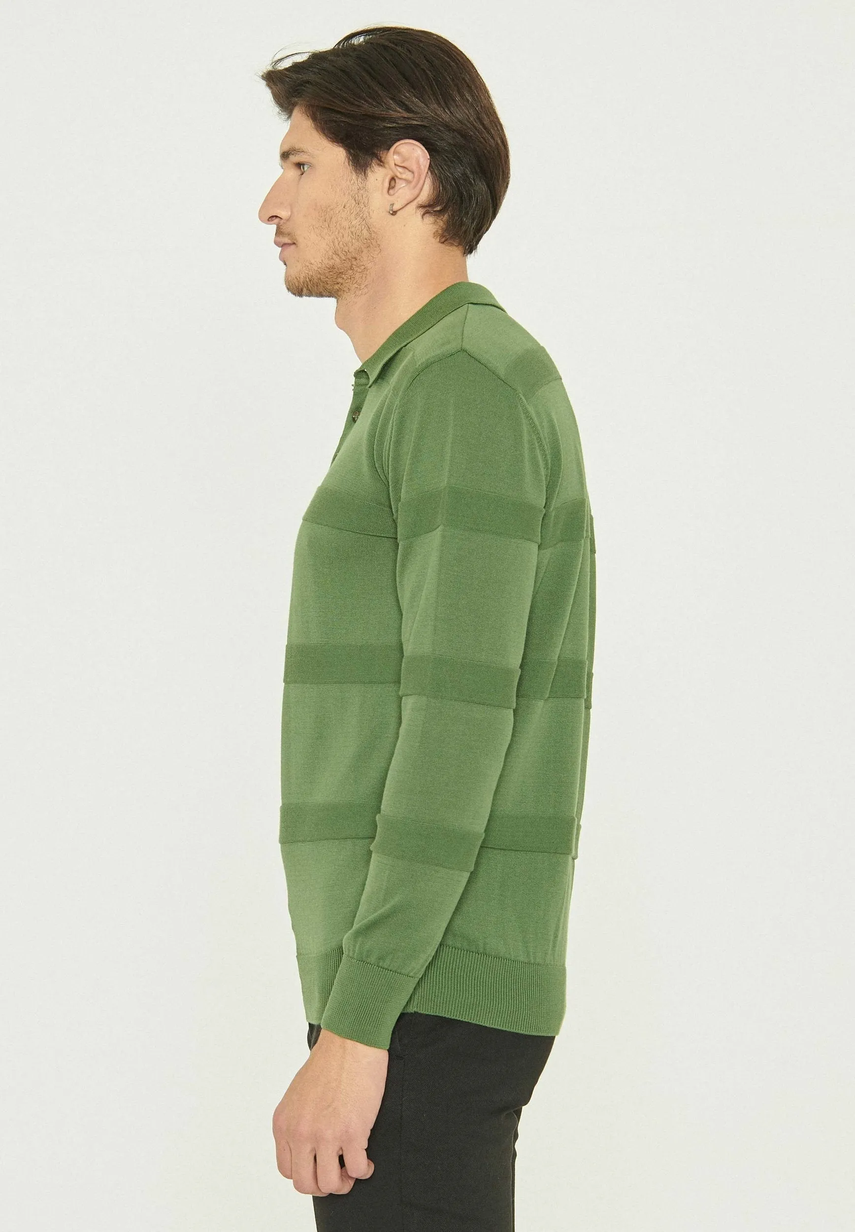 Men's Polo Collar Striped Knit Sweater Green sold by Ivalo.com product image thumbnail 4