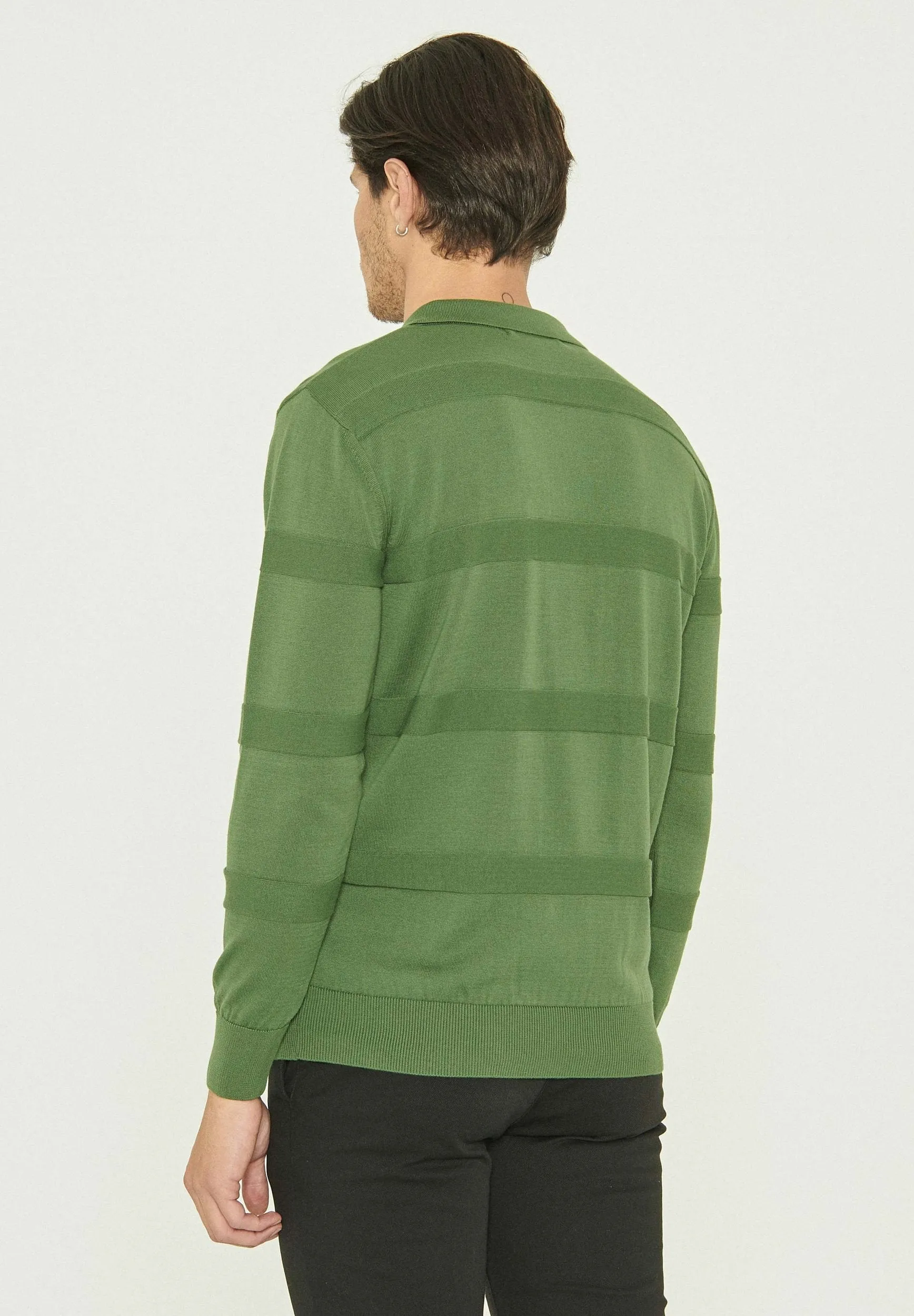 Men's Polo Collar Striped Knit Sweater Green sold by Ivalo.com product image thumbnail 2