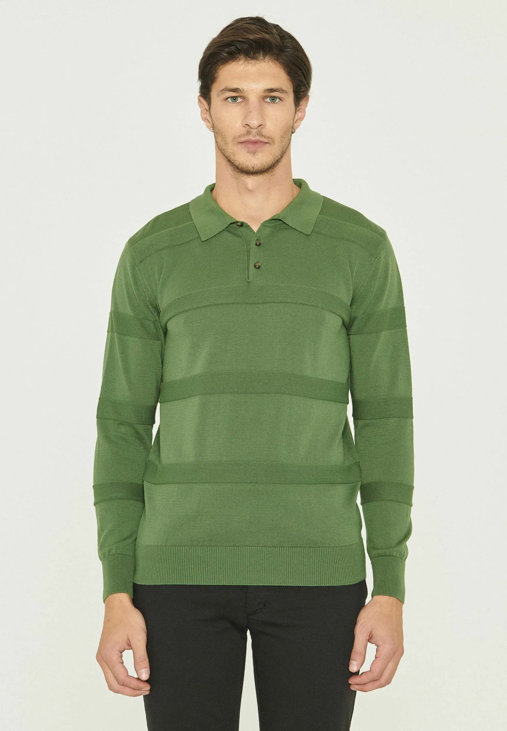 Men's Polo Collar Striped Knit Sweater Green sold by Ivalo.com