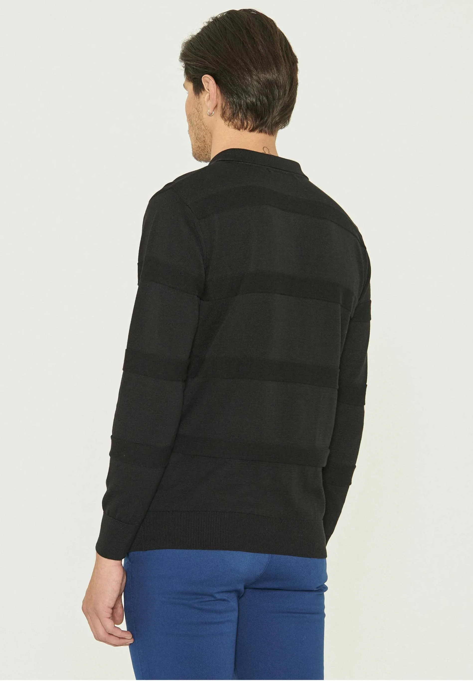 Men's Polo Collar Striped Knit Sweater Black sold by Ivalo.com product image thumbnail 2