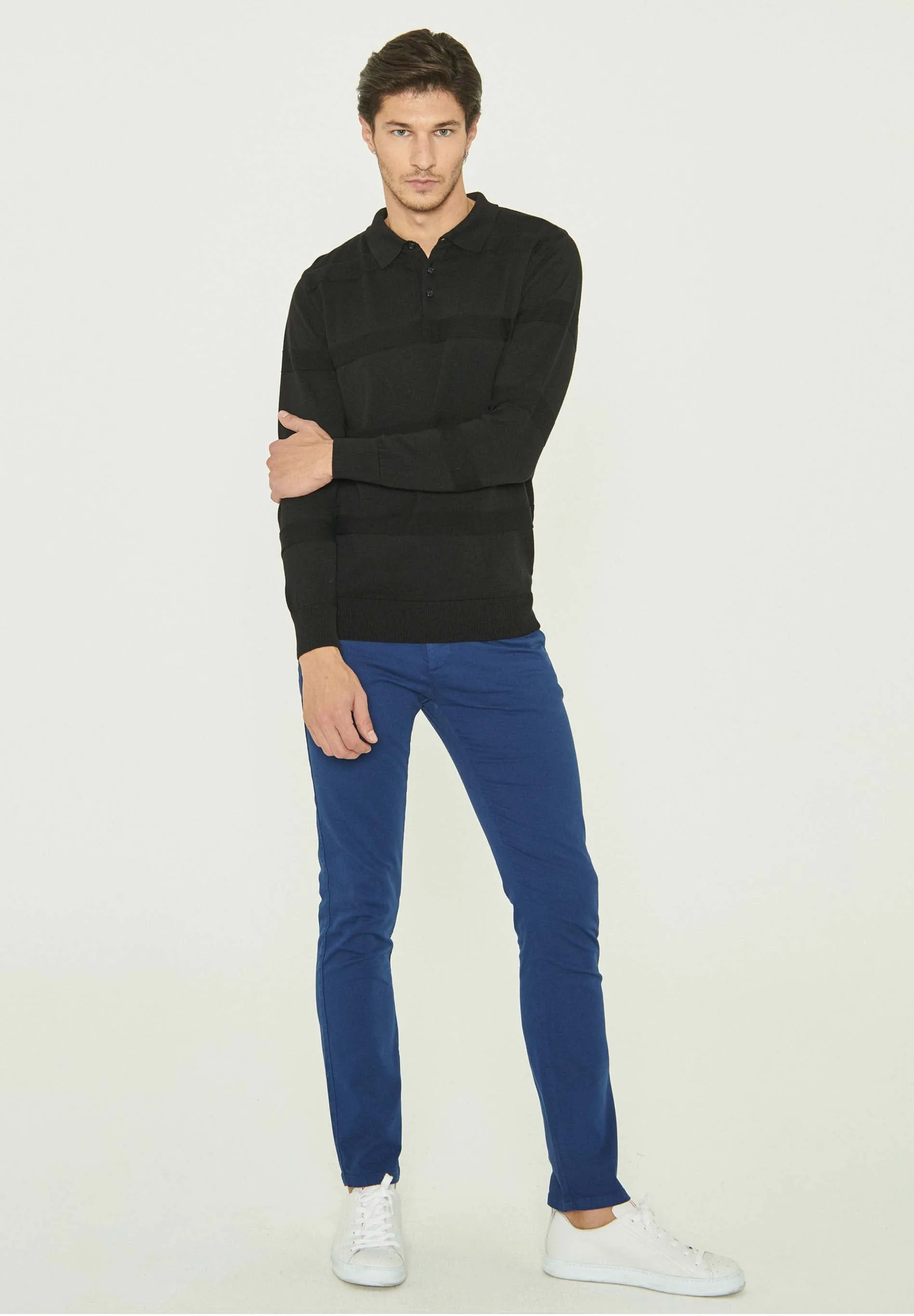 Men's Polo Collar Striped Knit Sweater Black sold by Ivalo.com product image thumbnail 3