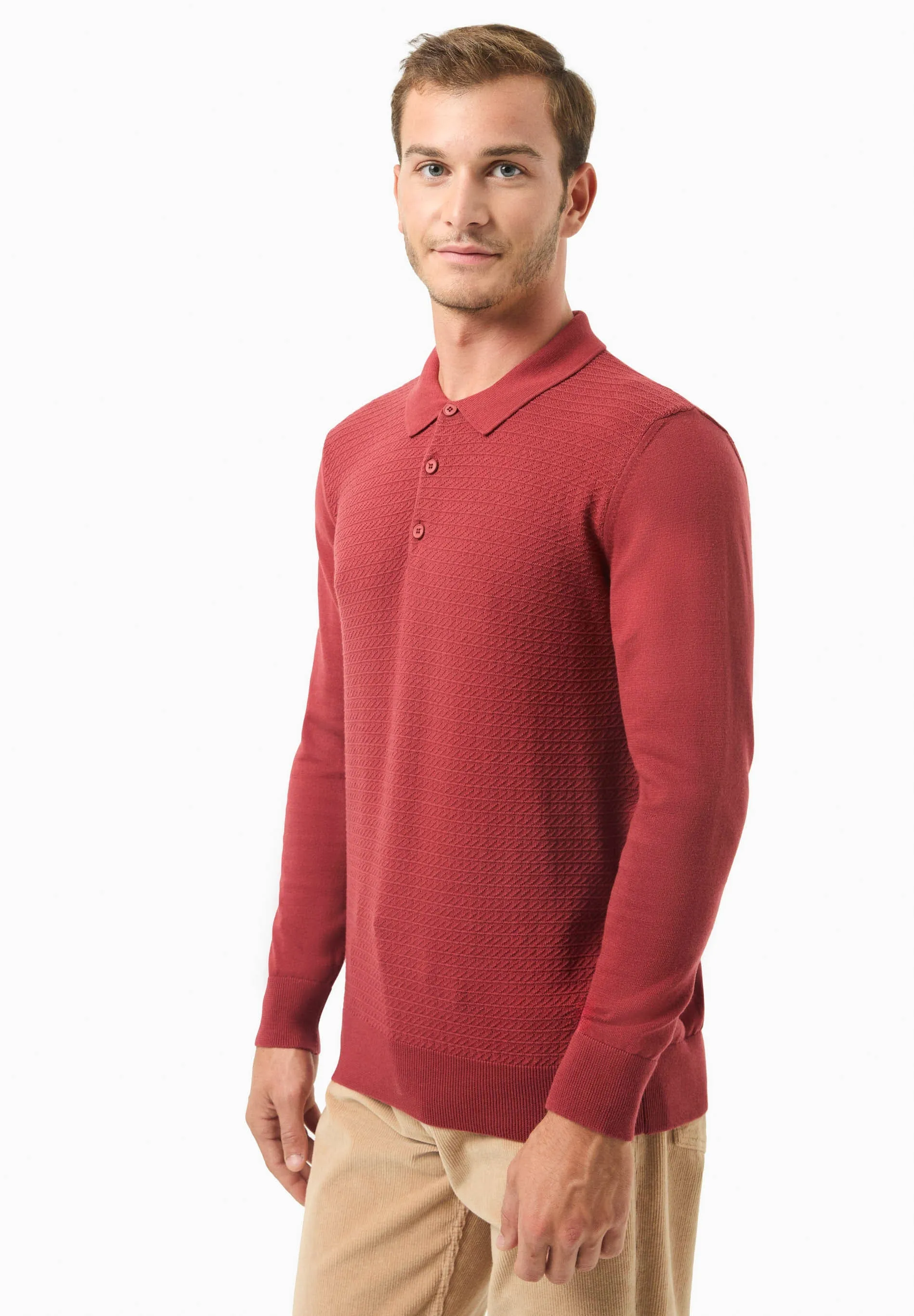 Men's Textured Knit Polo Collar Sweater Merlot sold by Ivalo.com product image thumbnail 4