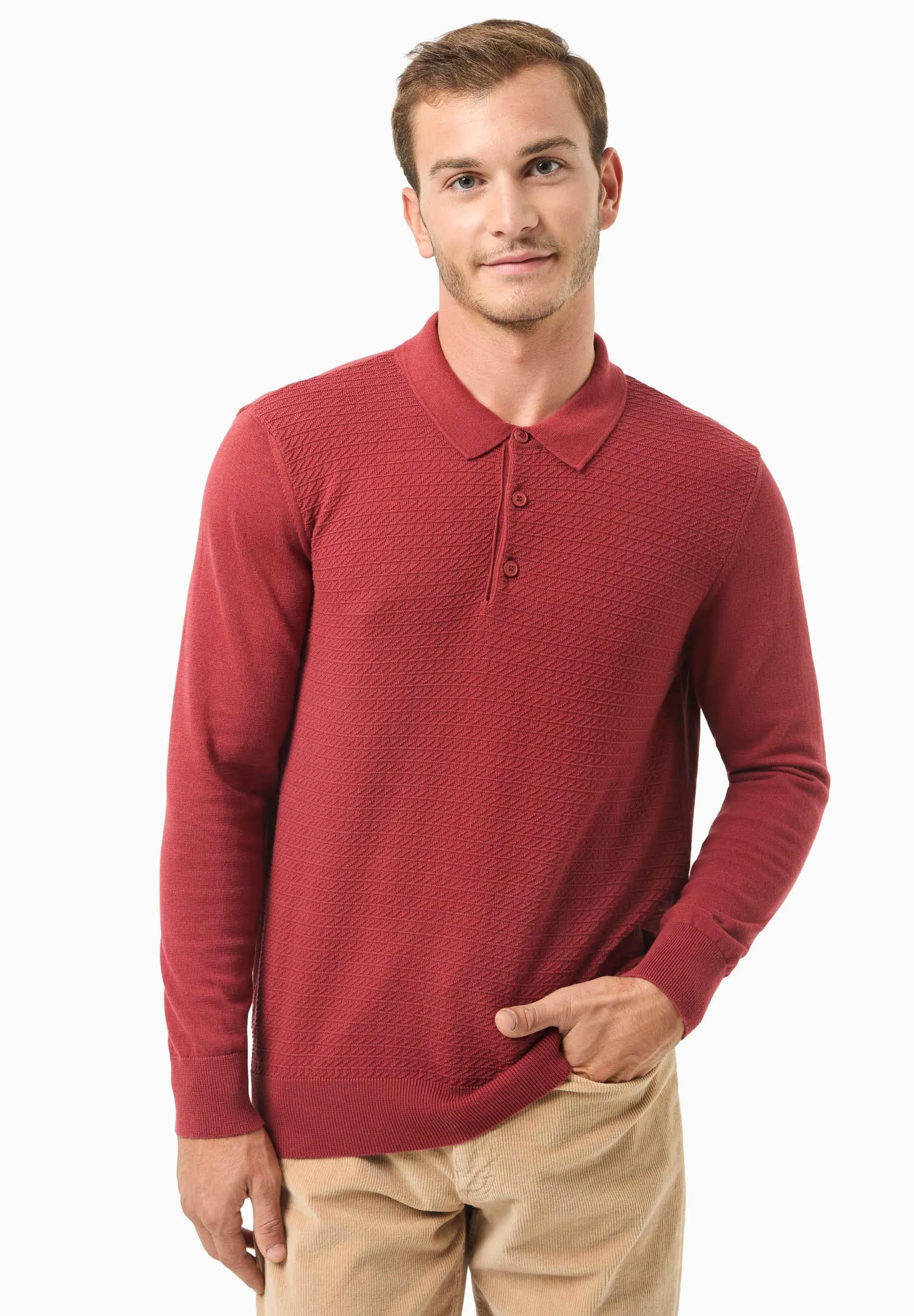 Men's Textured Knit Polo Collar Sweater Merlot sold by Ivalo.com