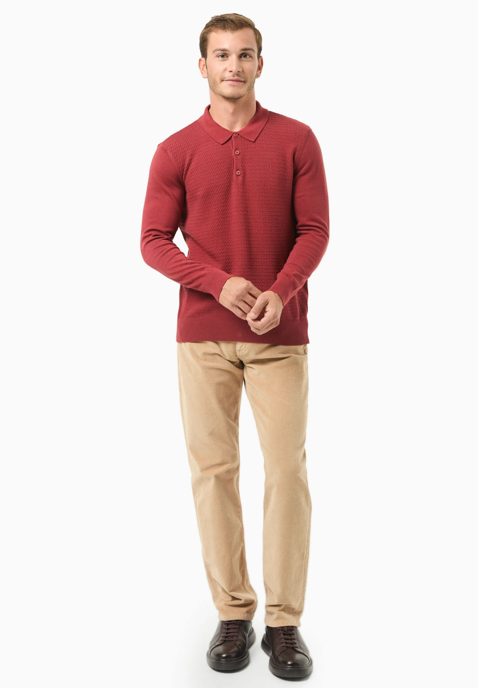 Men's Textured Knit Polo Collar Sweater Merlot sold by Ivalo.com product image thumbnail 3