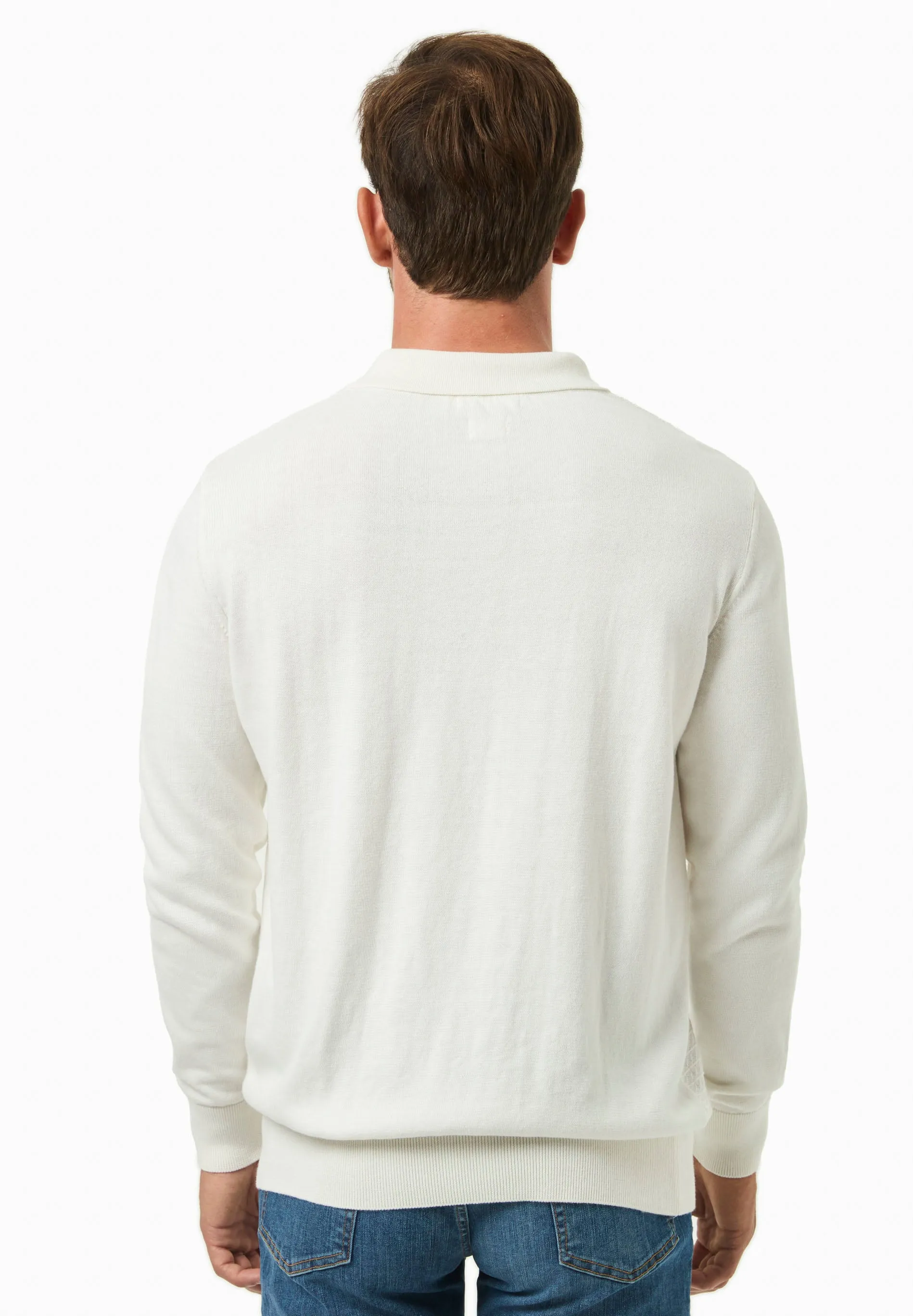 Men's Textured Knit Polo Collar Sweater Off White sold by Ivalo.com product image thumbnail 2