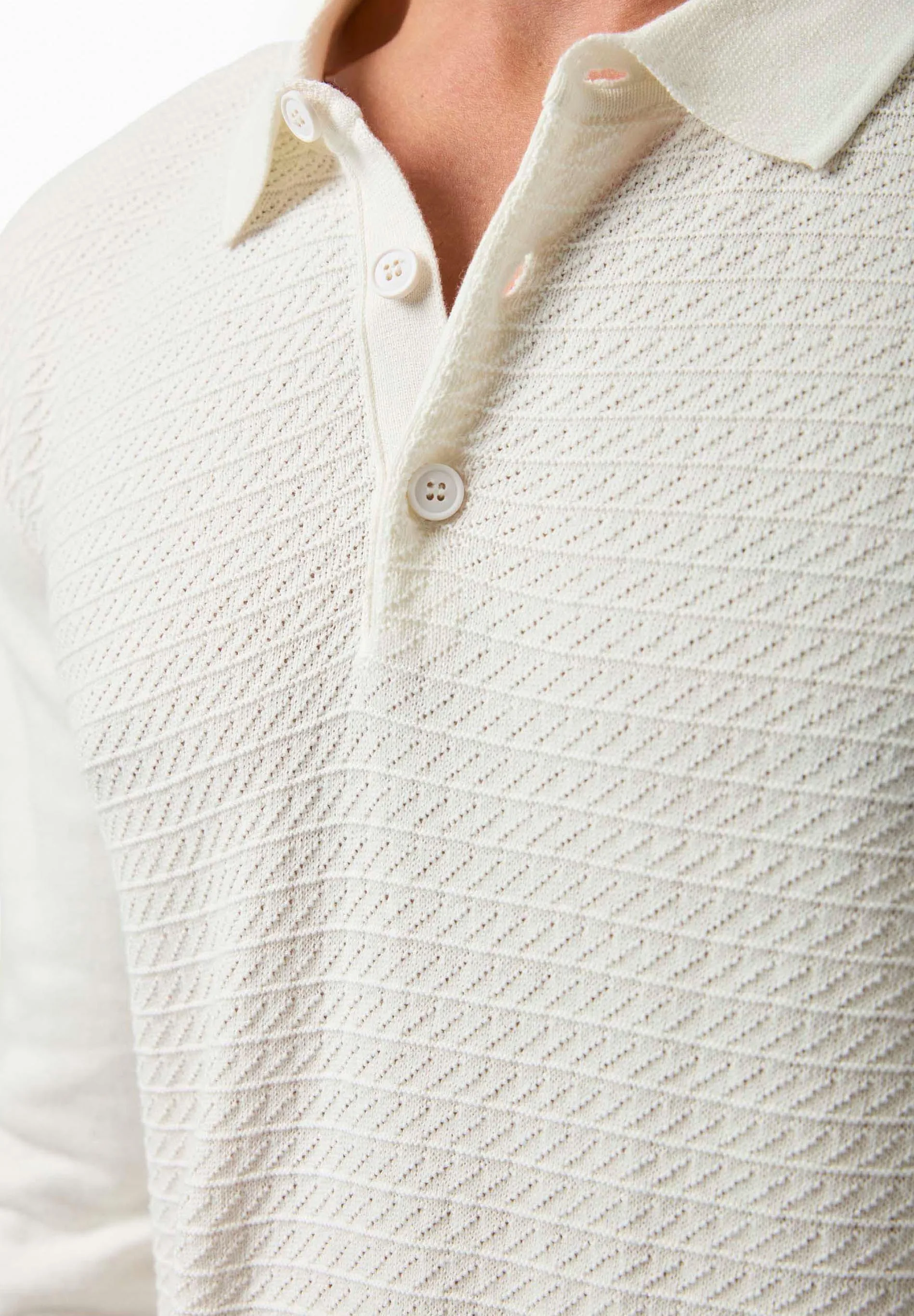 Men's Textured Knit Polo Collar Sweater Off White sold by Ivalo.com product image thumbnail 5
