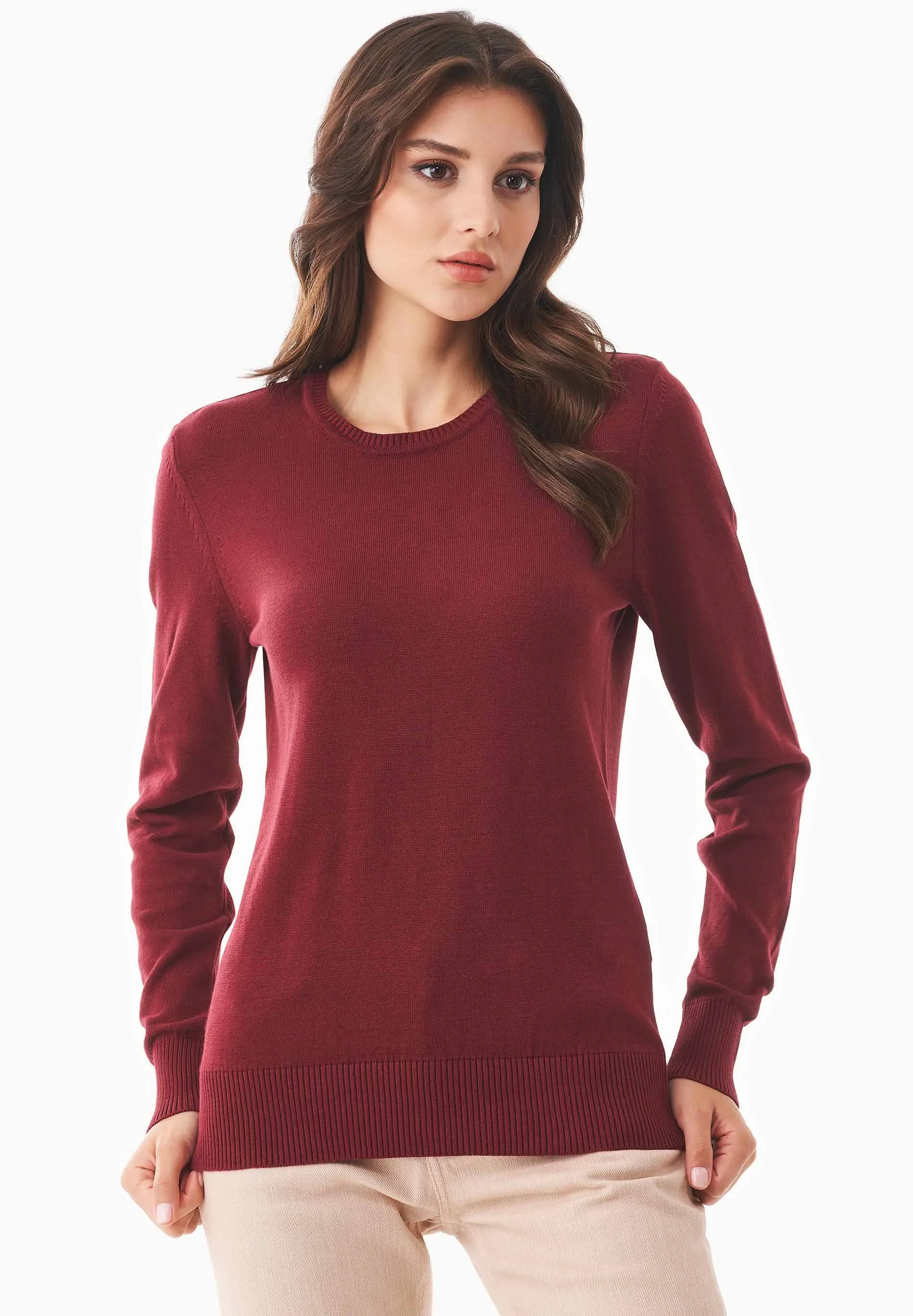 Women's Round Neck Organic Cotton Knit Syrah Red sold by Ivalo.com