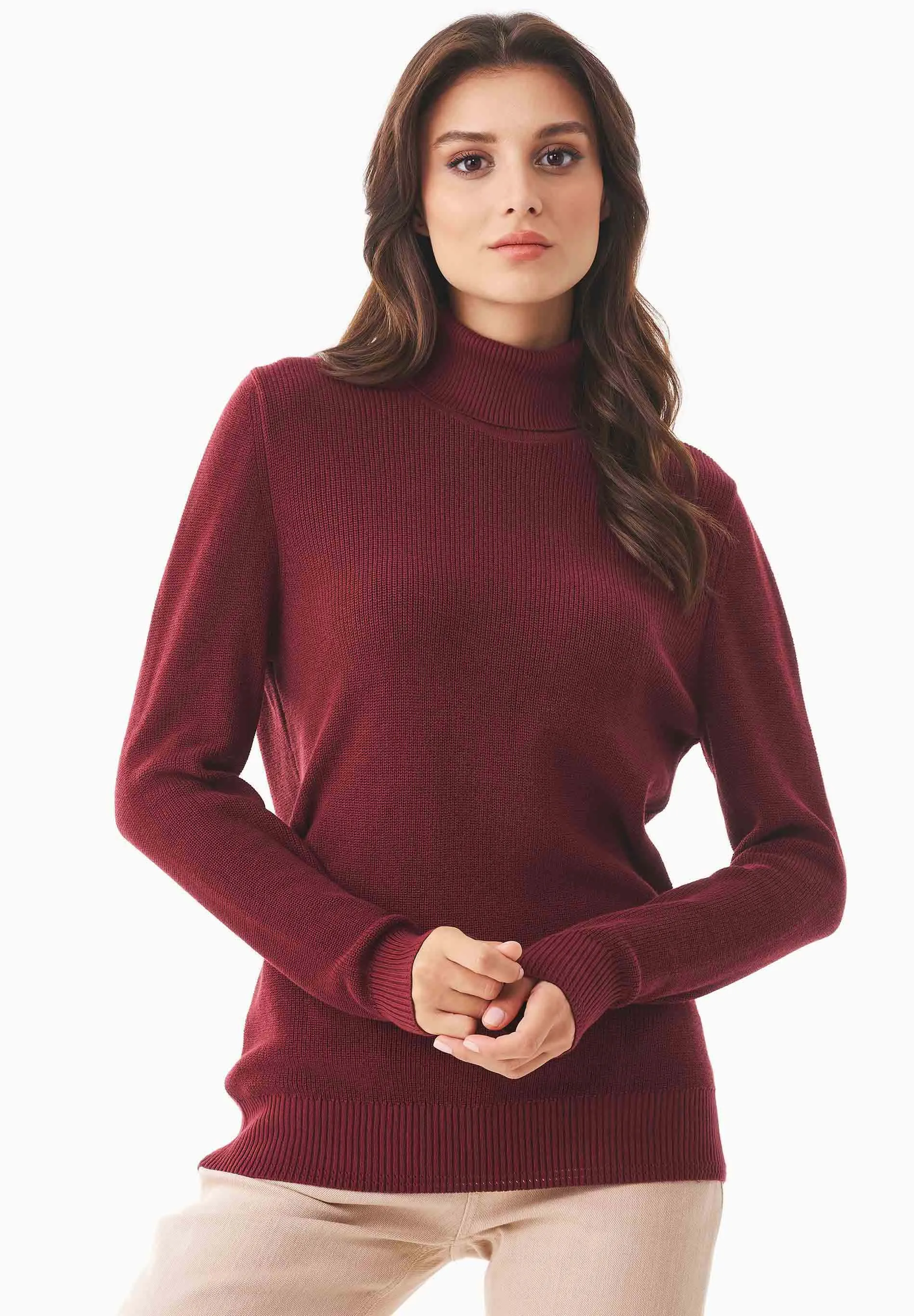 Women's Organic Cotton Turtleneck Knit Syrah Red sold by Ivalo.com