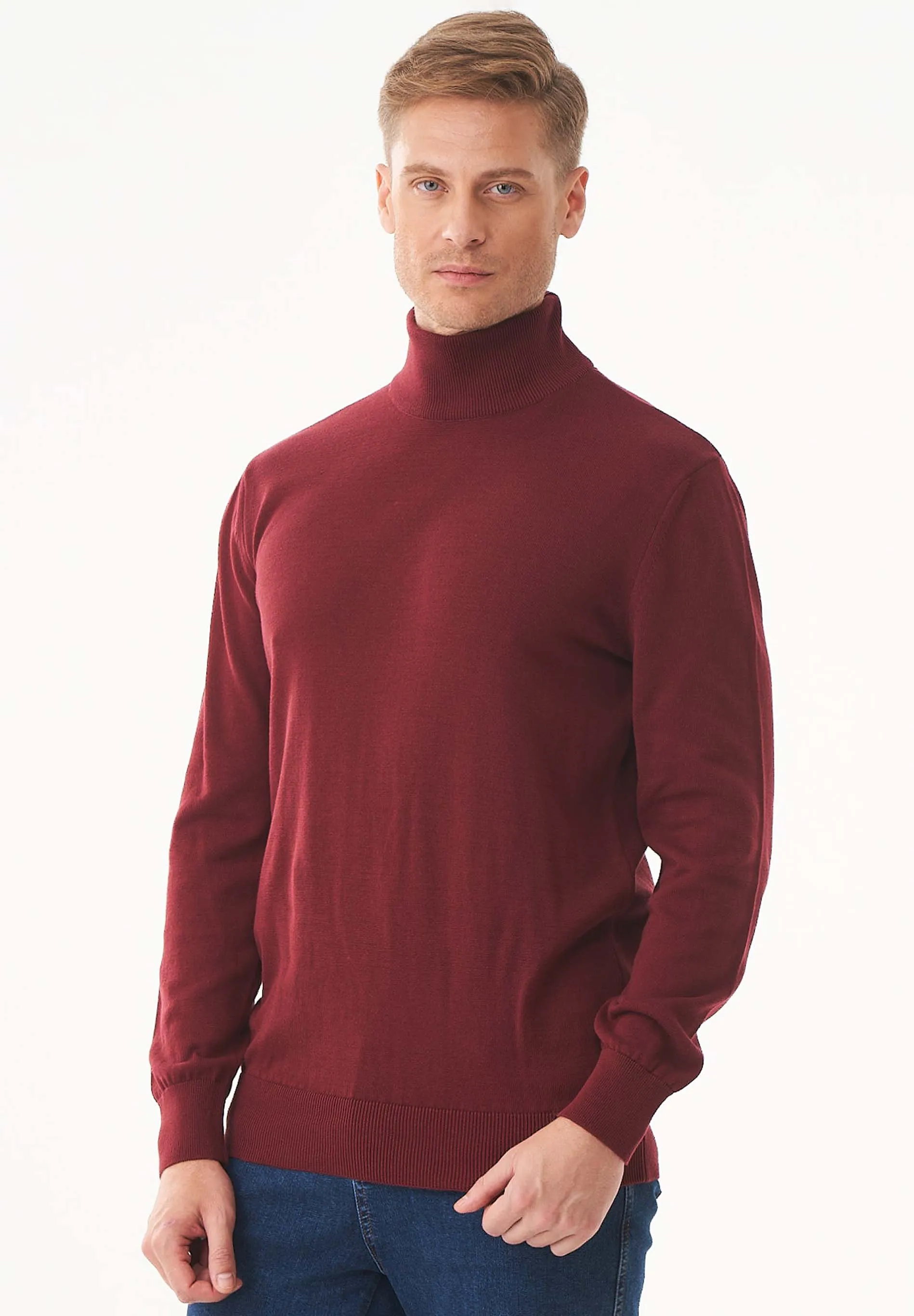 Men's Organic Cotton Turtleneck Sweater Syrah Red sold by Ivalo.com