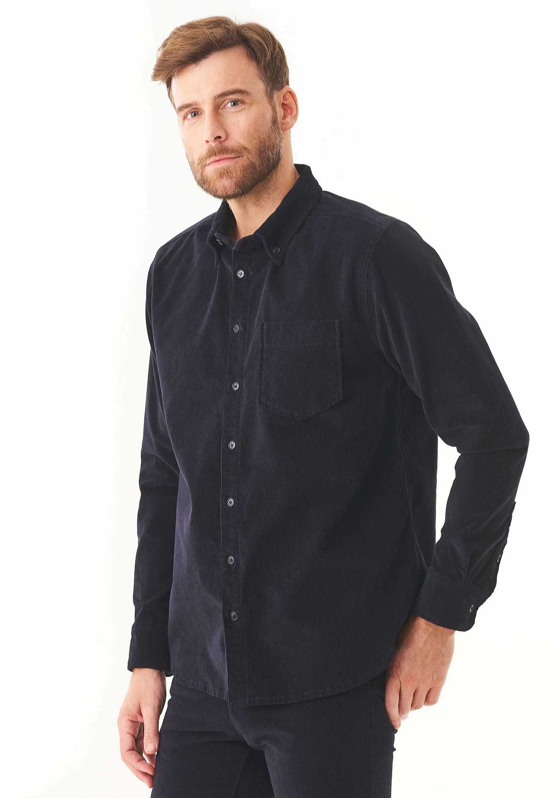 Men's Corduroy Button-Up Shirt Dark Navy sold by Ivalo.com