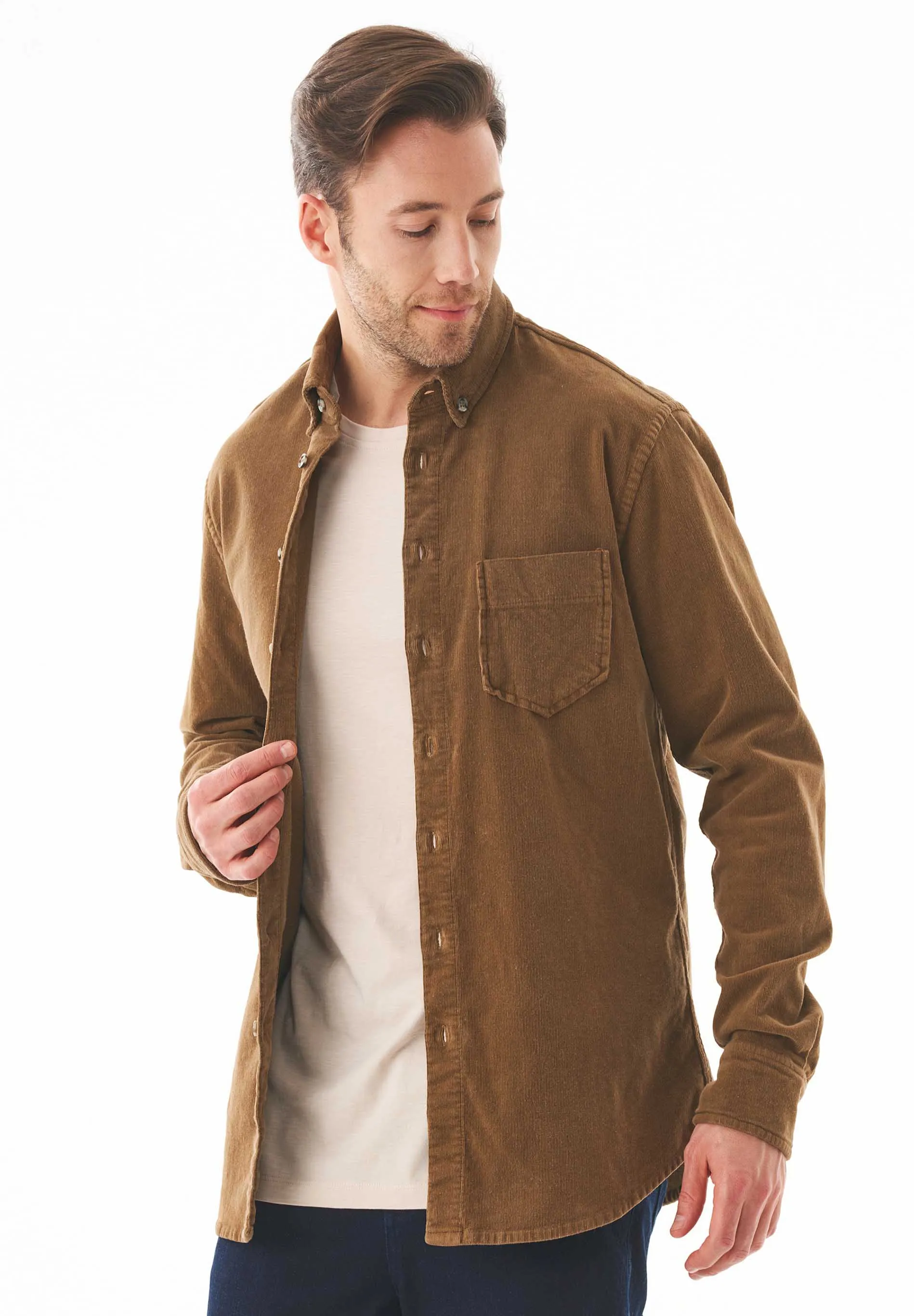 Men's Corduroy Button-Up Shirt Camel sold by Ivalo.com