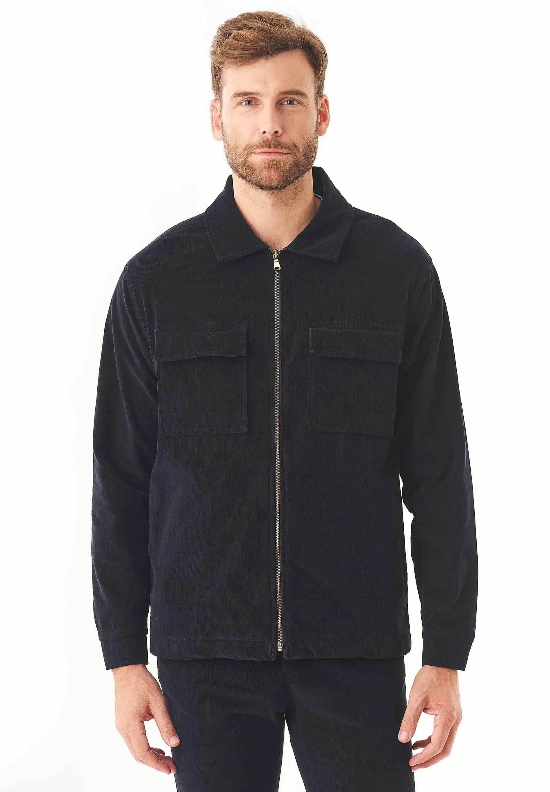 Men's Full Zip Corduroy Overshirt Dark Navy sold by Ivalo.com