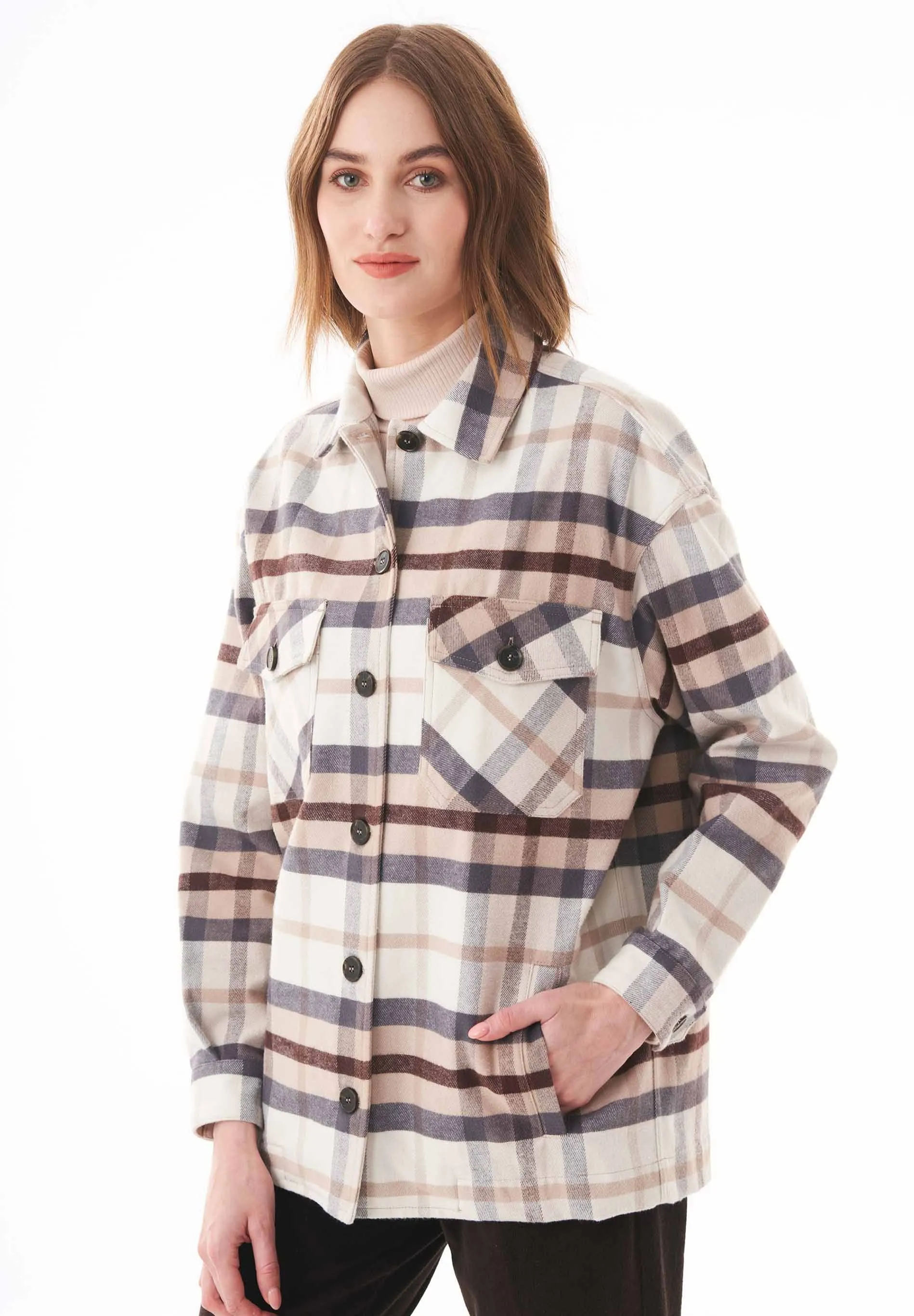 Women's Flannel Overshirt Plaid Multicolor sold by Ivalo.com product image thumbnail 4