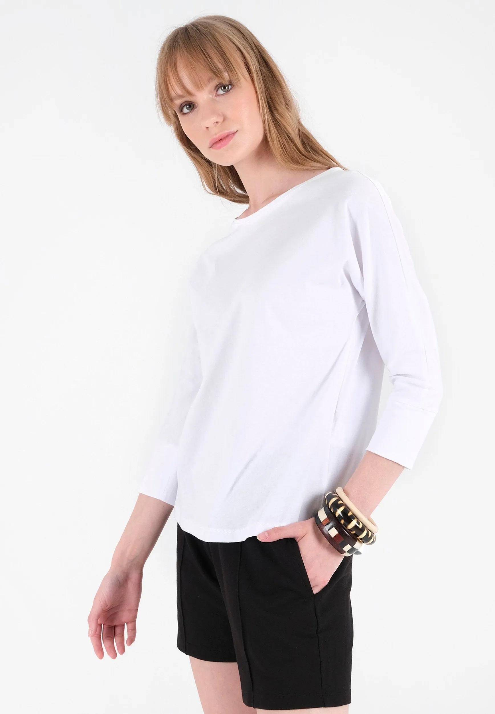 Women's 3/4 Sleeve Organic Cotton Top White sold by Ivalo.com product image thumbnail 2