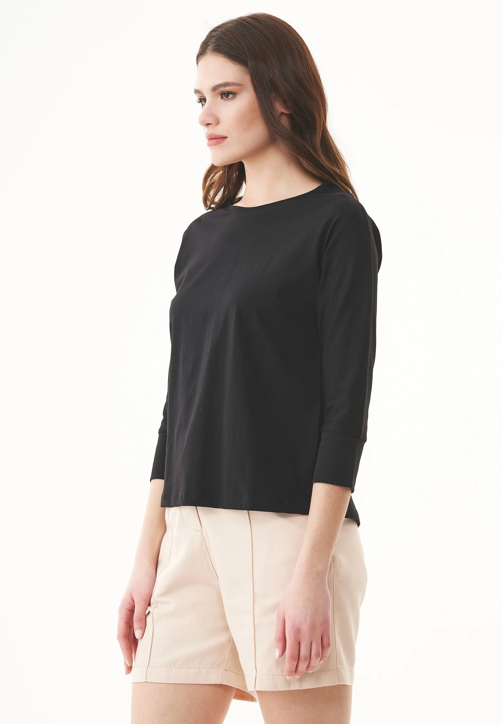 Women's 3/4 Sleeve Organic Cotton Top Black sold by Ivalo.com product image thumbnail 4