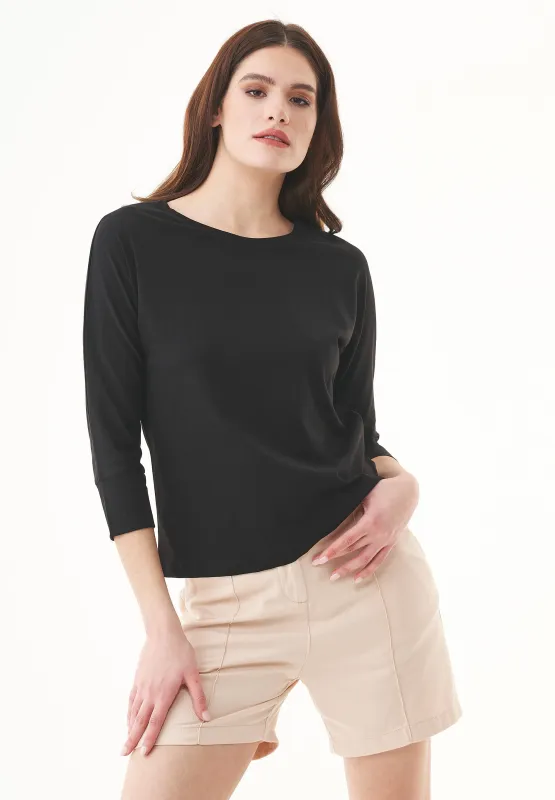 Women's 3/4 Sleeve Organic Cotton Top Black sold by Ivalo.com