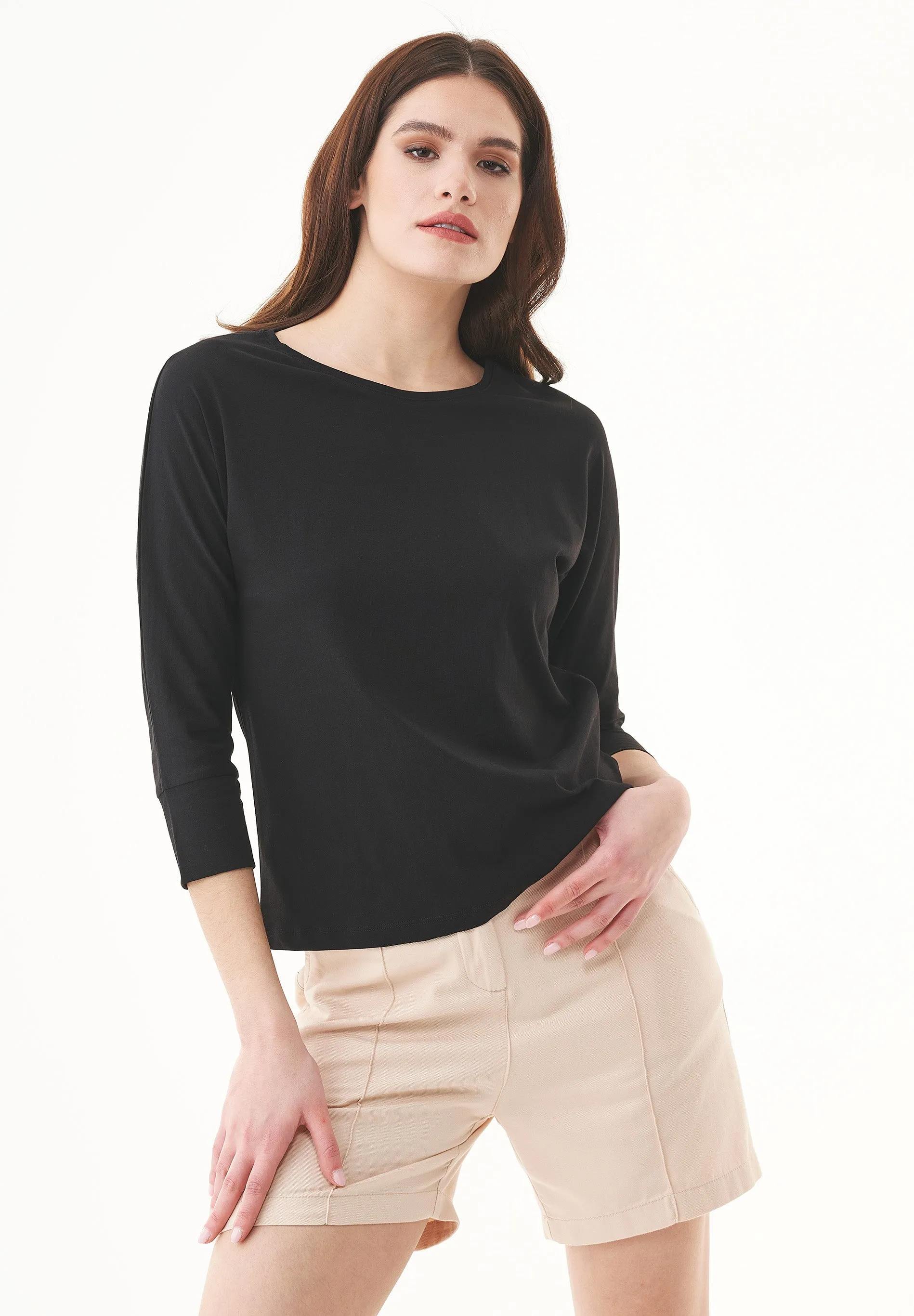 Women's 3/4 Sleeve Organic Cotton Top Black sold by Ivalo.com