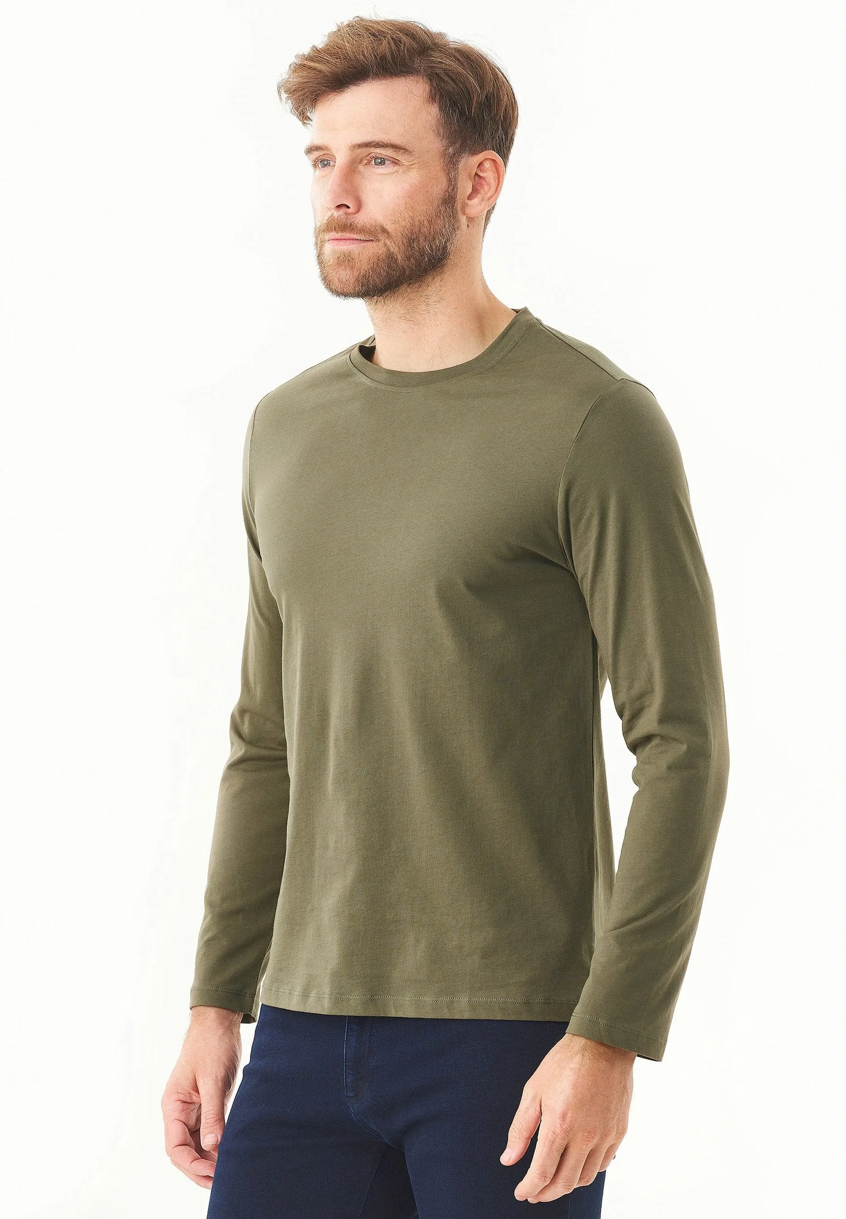 Men's Casual Long-Sleeved T-Shirt Military Olive sold by Ivalo.com product image thumbnail 4