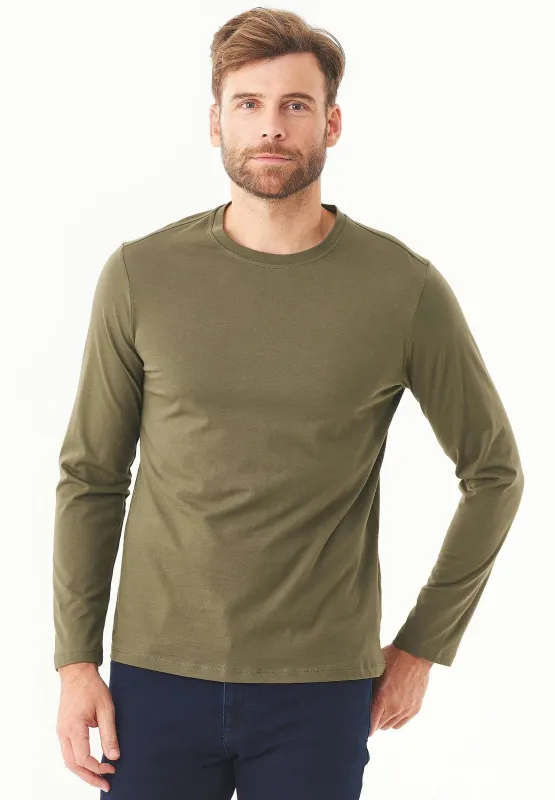 Men's Casual Long-Sleeved T-Shirt Military Olive sold by Ivalo.com