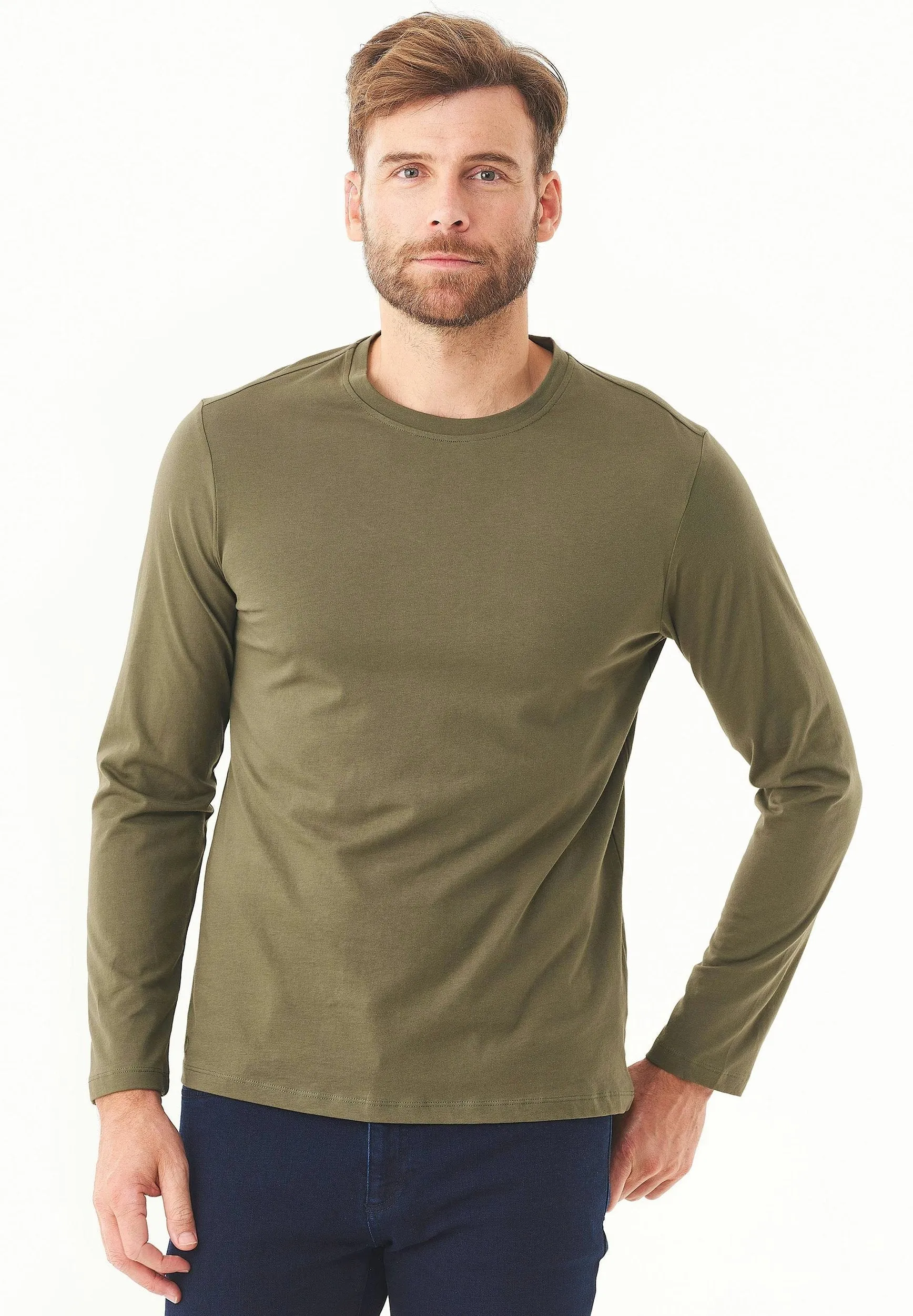 Men's Casual Long-Sleeved T-Shirt Military Olive sold by Ivalo.com