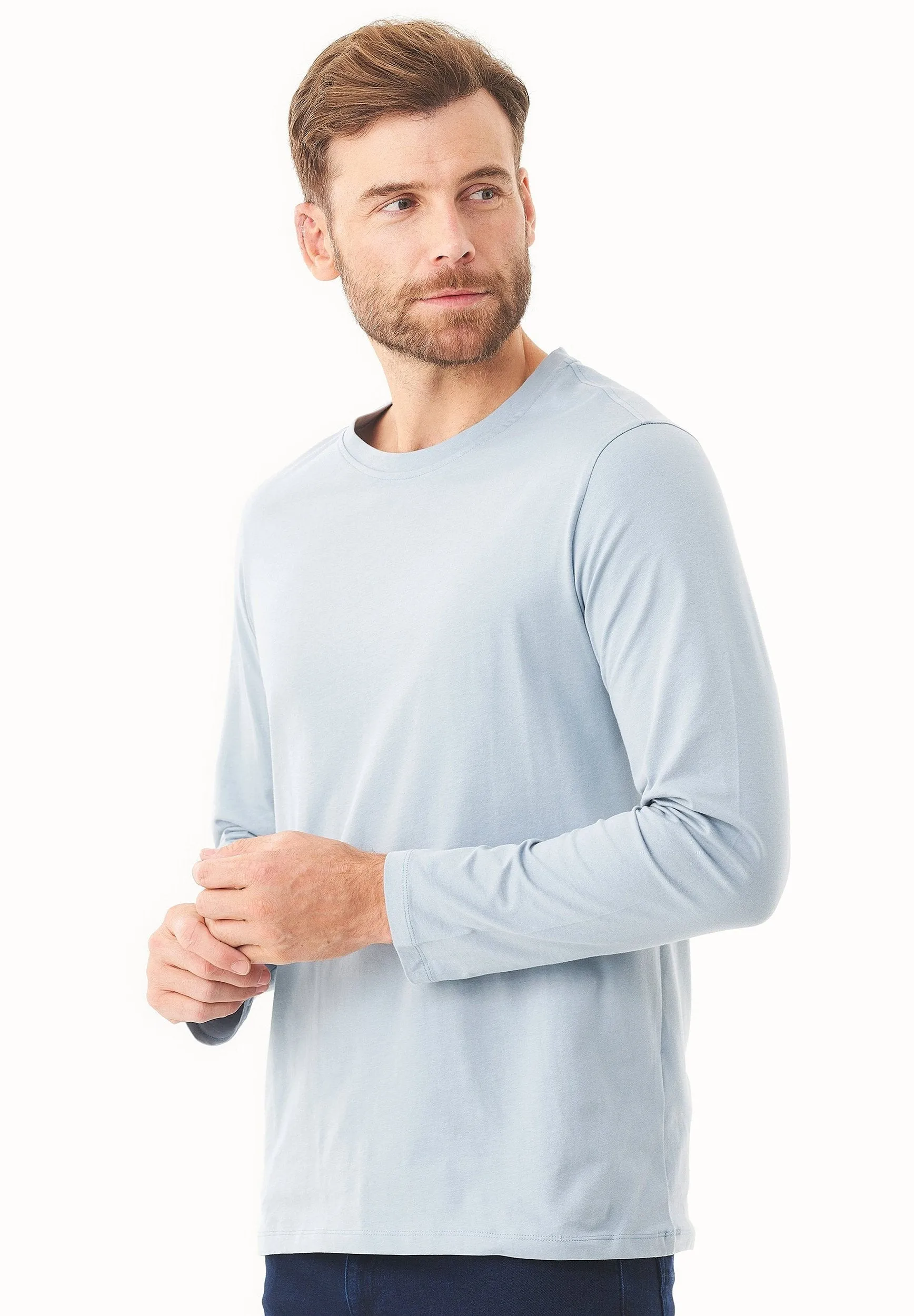 Men's Casual Long-Sleeved T-Shirt Dusty Blue sold by Ivalo.com