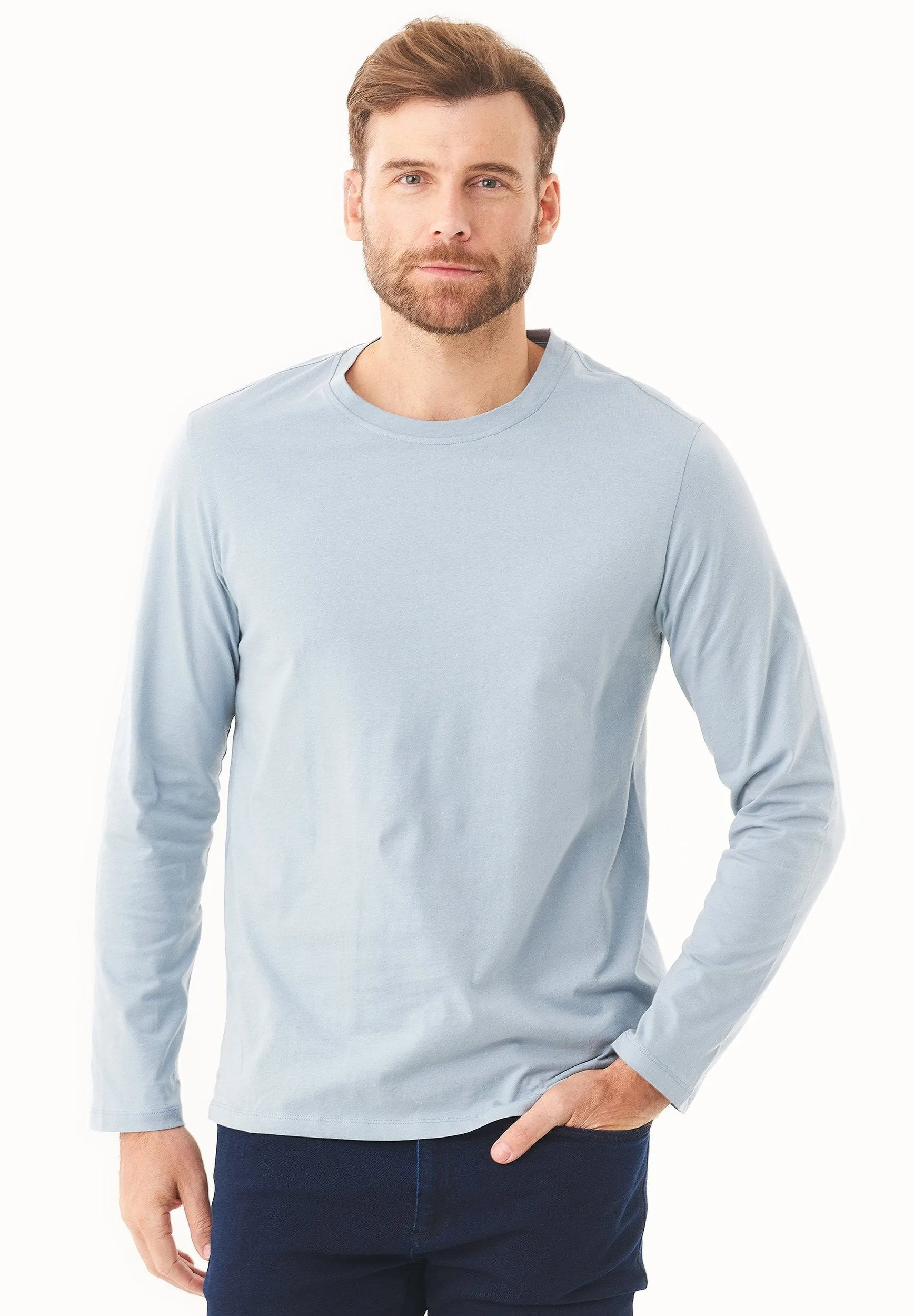 Men's Casual Long-Sleeved T-Shirt Dusty Blue sold by Ivalo.com product image thumbnail 3
