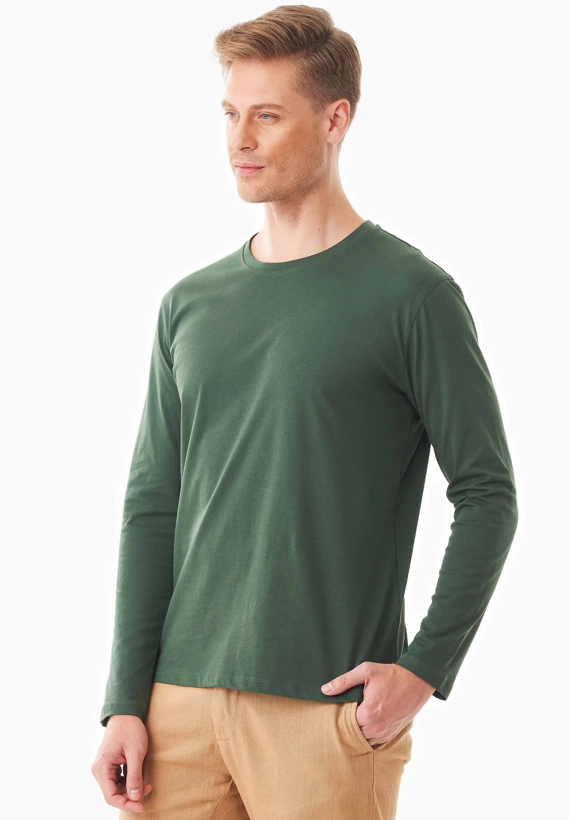 Men's Casual Long-Sleeved T-Shirt Dark Olive sold by Ivalo.com product image thumbnail 5