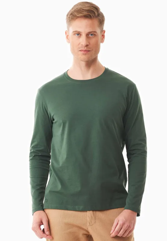 Men's Casual Long-Sleeved T-Shirt Dark Olive sold by Ivalo.com