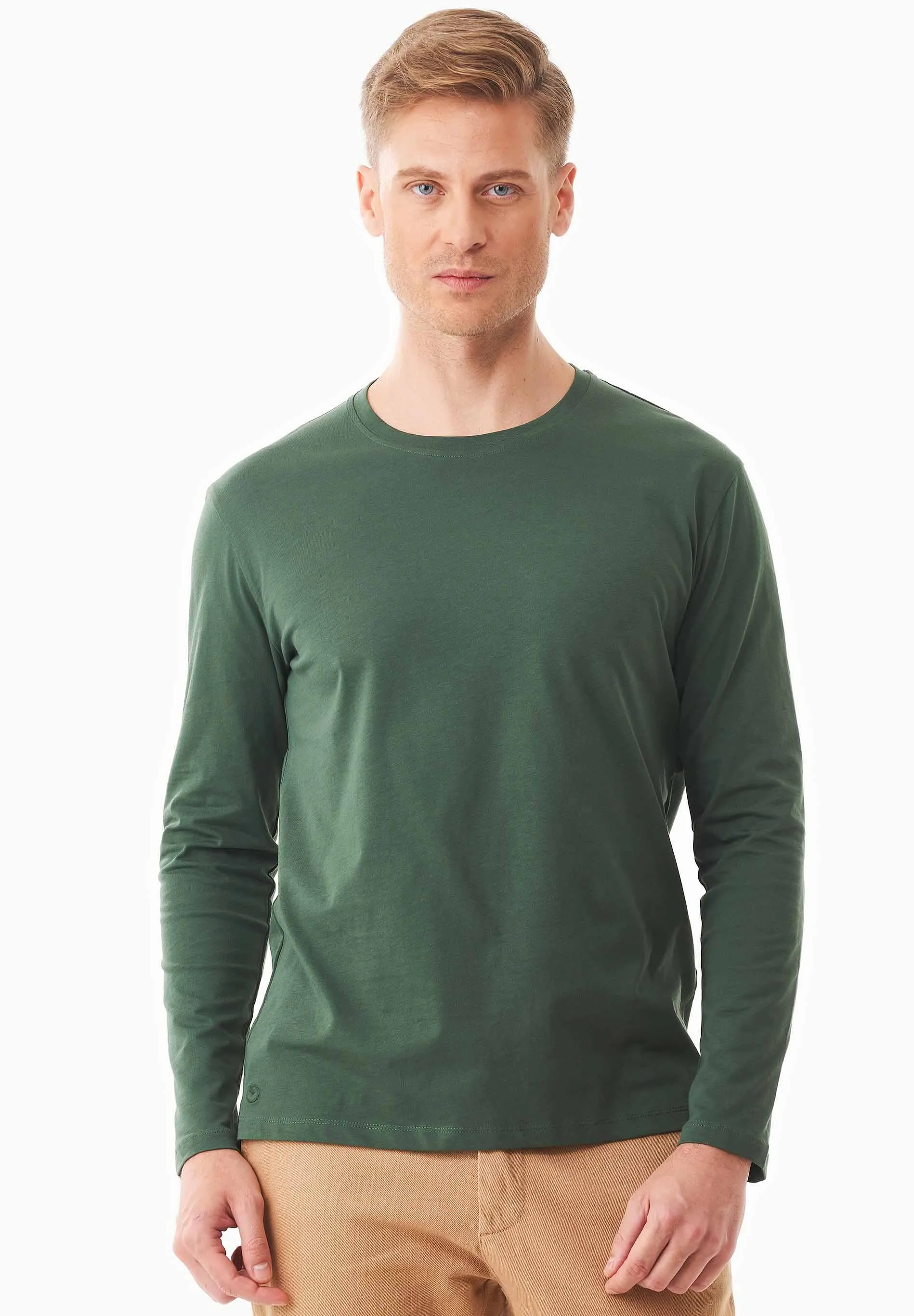 Men's Casual Long-Sleeved T-Shirt Dark Olive sold by Ivalo.com