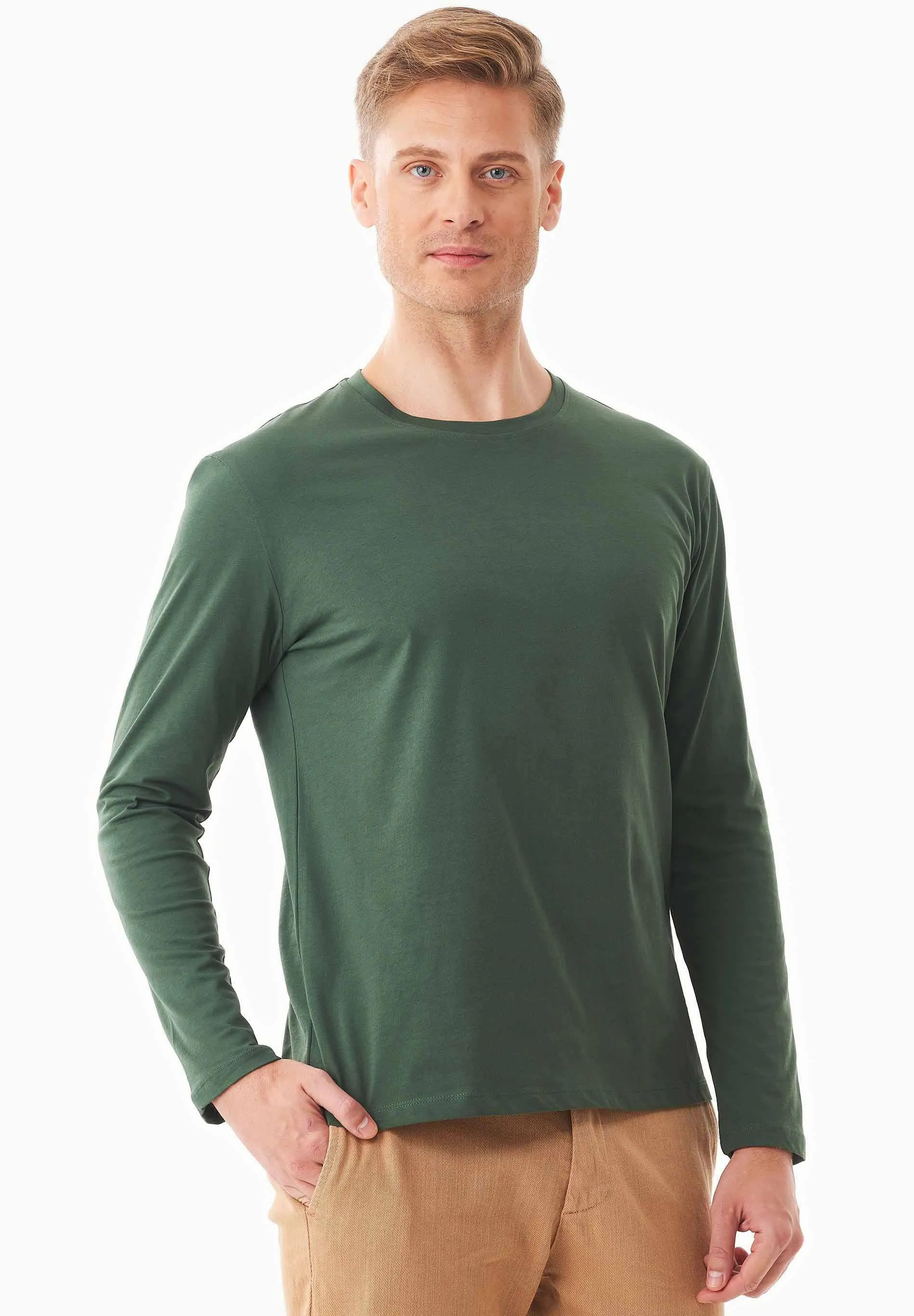 Men's Casual Long-Sleeved T-Shirt Dark Olive sold by Ivalo.com product image thumbnail 4