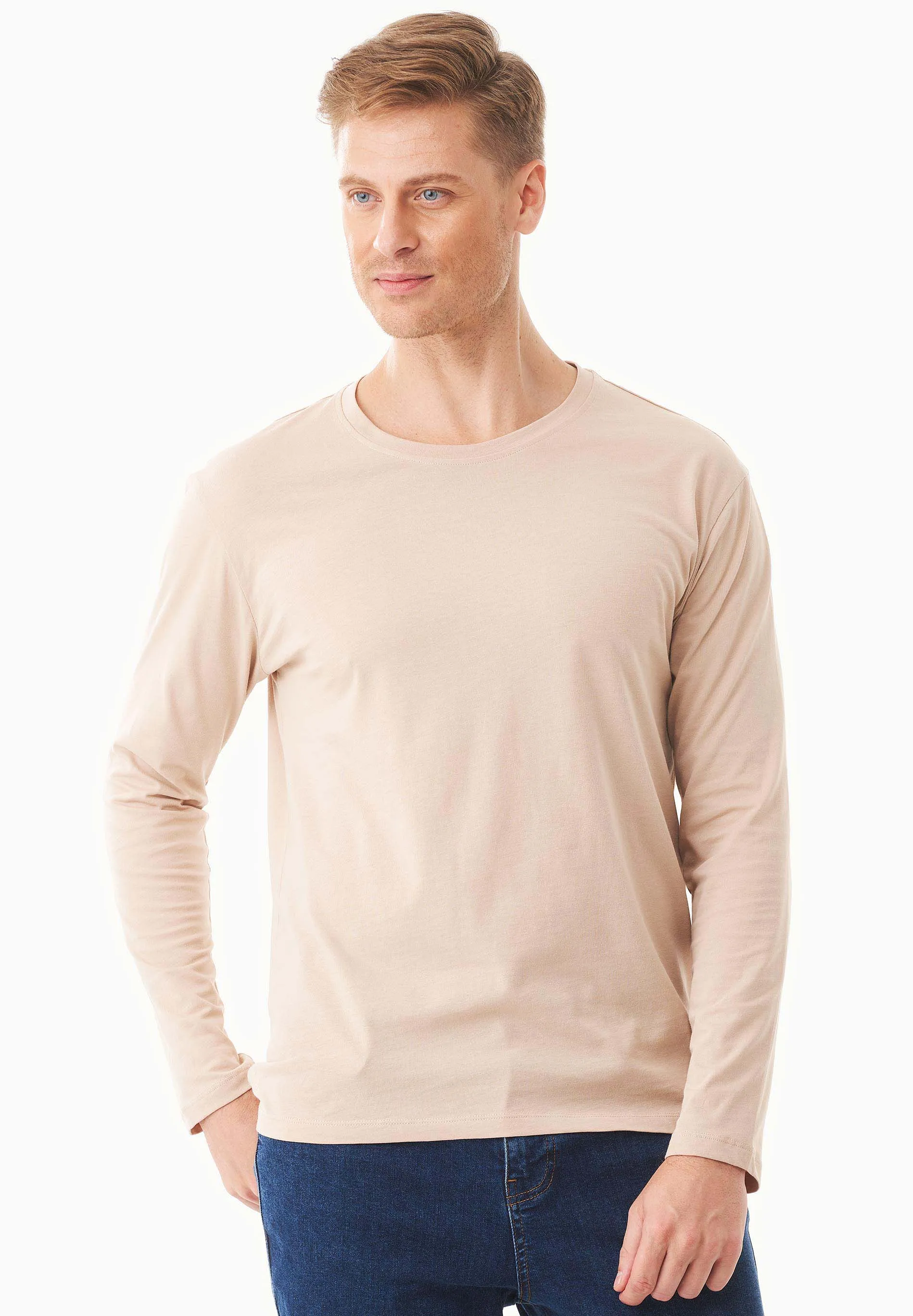 Men's Casual Long-Sleeved T-Shirt Beige sold by Ivalo.com