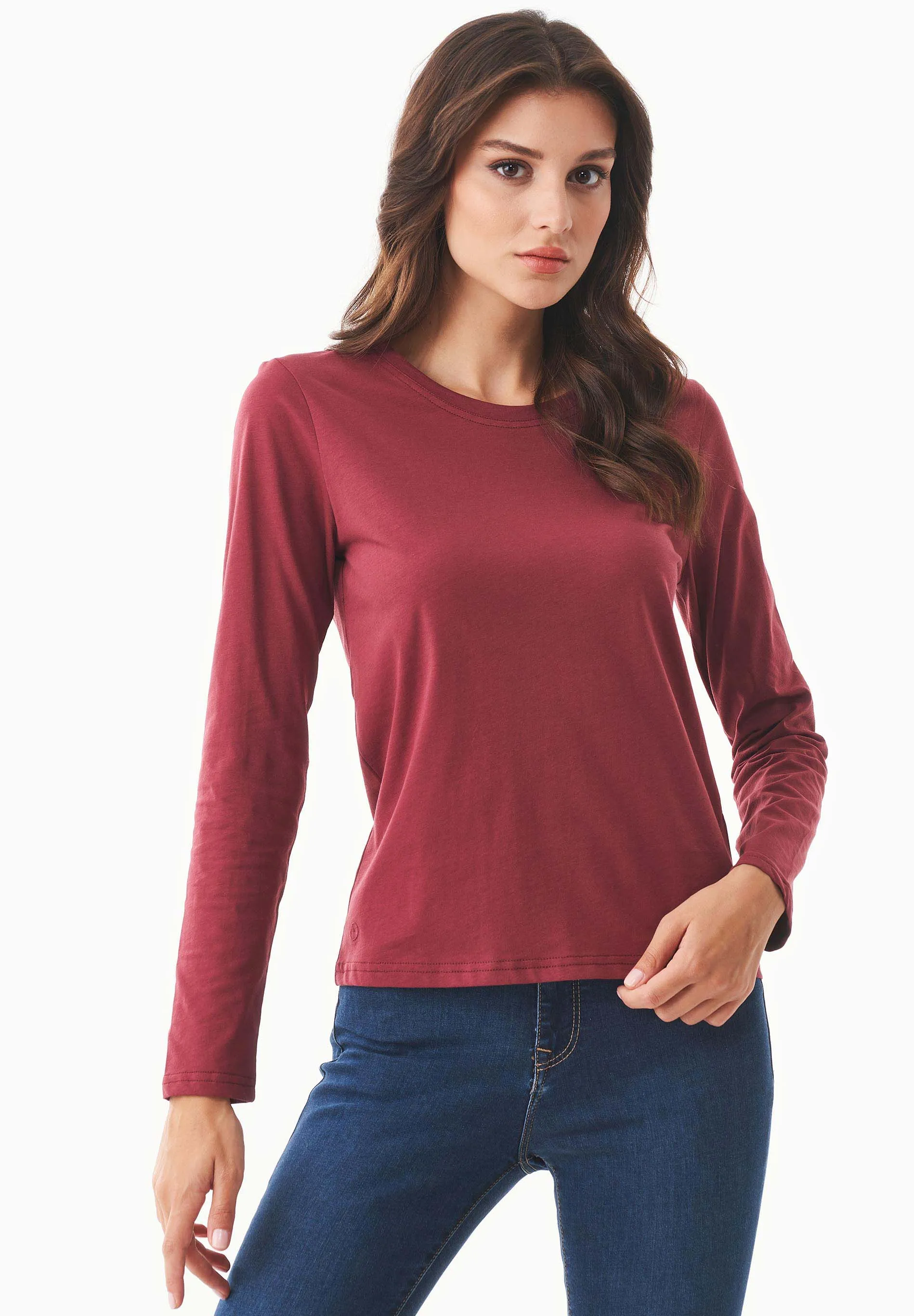 Women's Casual Long-Sleeved T-Shirt Syrah Red sold by Ivalo.com