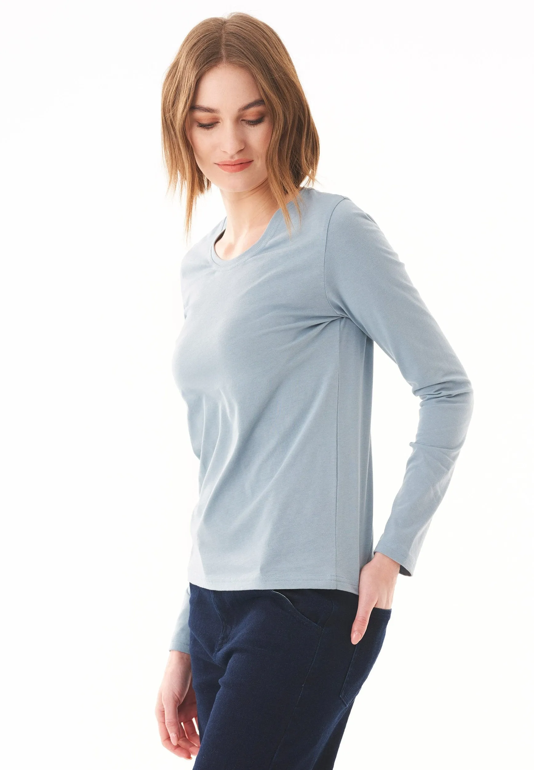 Women's Casual Long-Sleeved T-Shirt Dusty Blue sold by Ivalo.com product image thumbnail 4