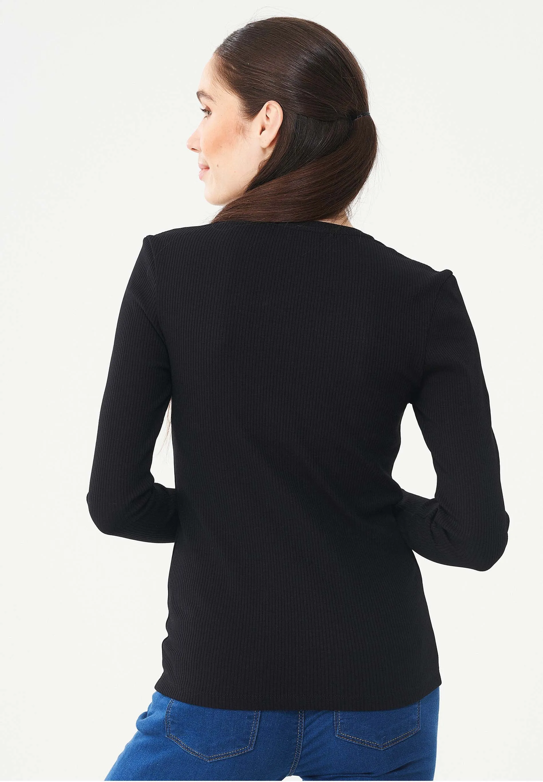 Women's Ribbed Round Neck Long-Sleeved Top Black sold by Ivalo.com product image thumbnail 2
