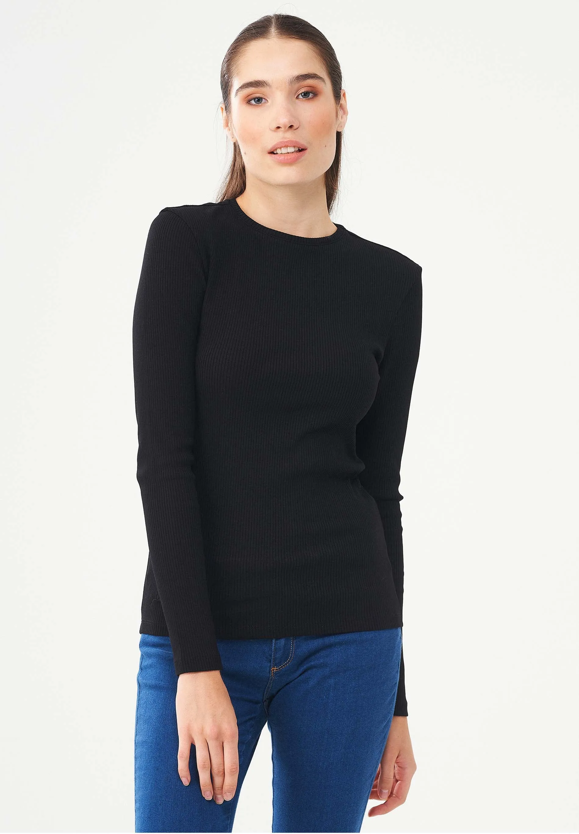 Women's Ribbed Round Neck Long-Sleeved Top Black sold by Ivalo.com product image thumbnail 3