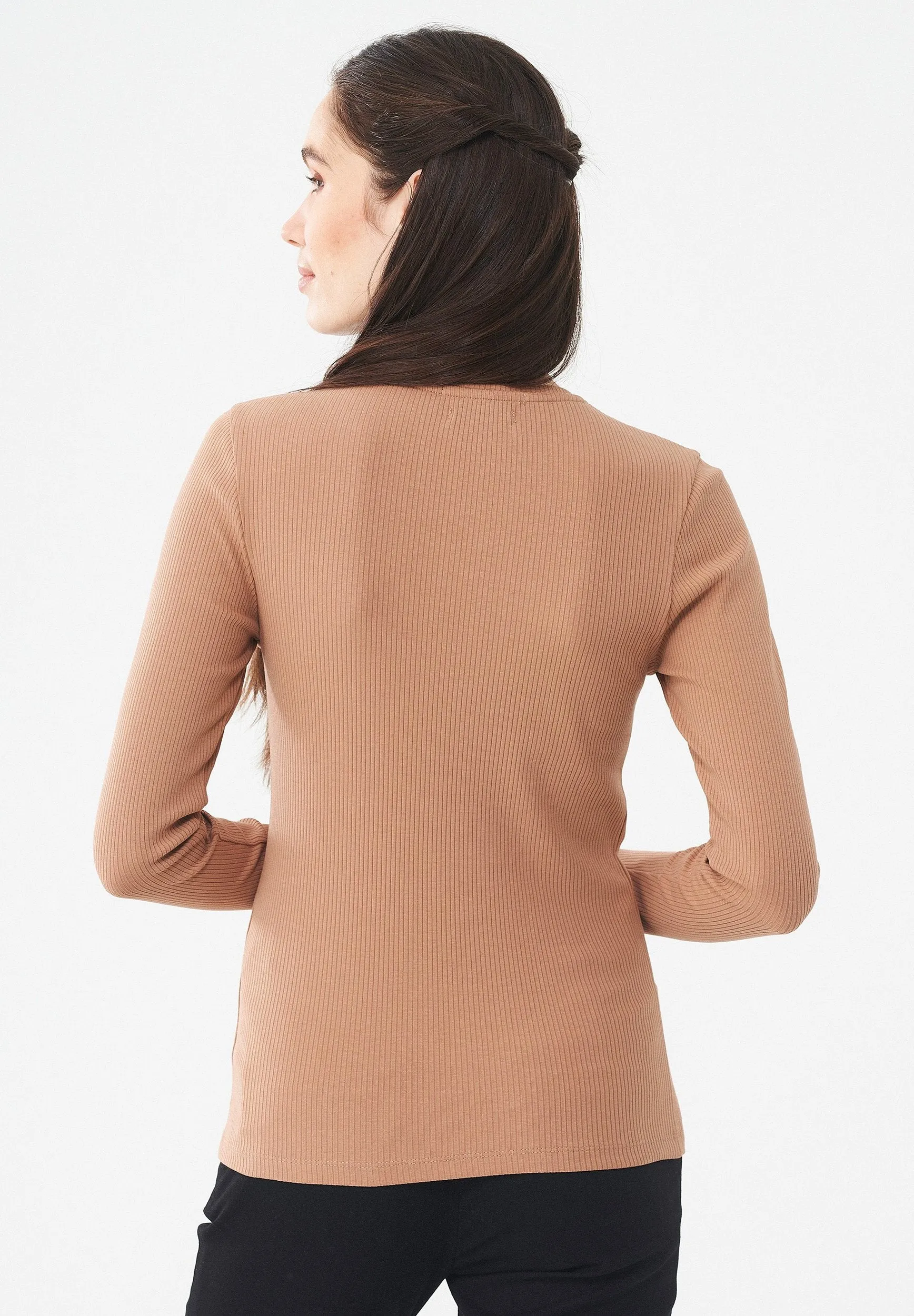 Women's Ribbed Round Neck Long-Sleeved Top Light Brown sold by Ivalo.com product image thumbnail 2