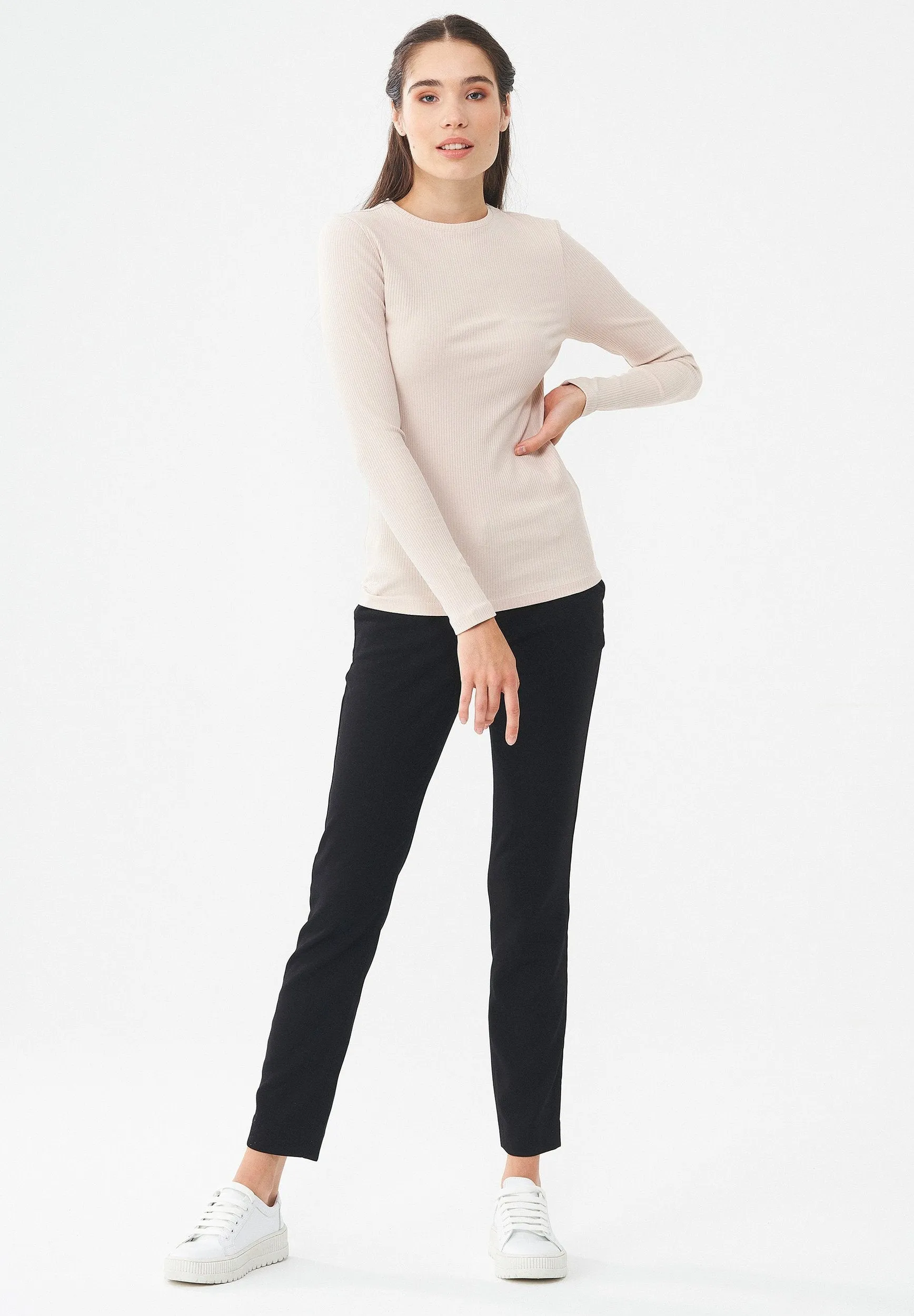 Women's Ribbed Round Neck Long-Sleeved Top Stone sold by Ivalo.com product image thumbnail 5