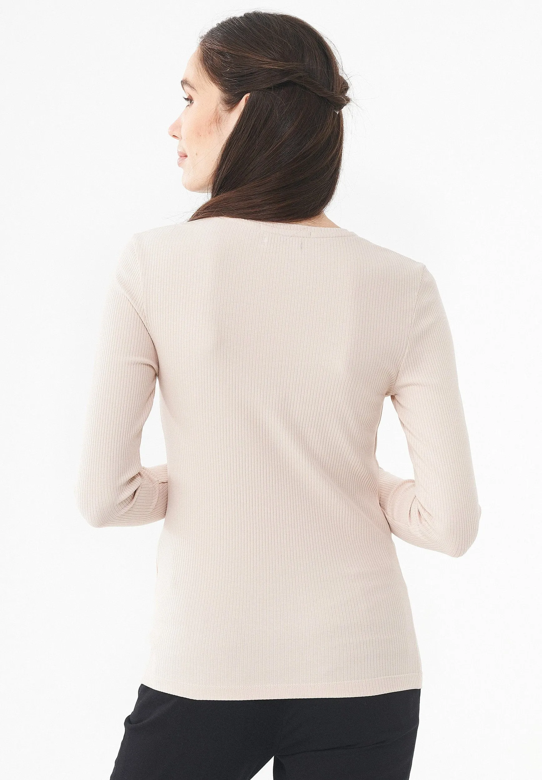 Women's Ribbed Round Neck Long-Sleeved Top Stone sold by Ivalo.com product image thumbnail 2