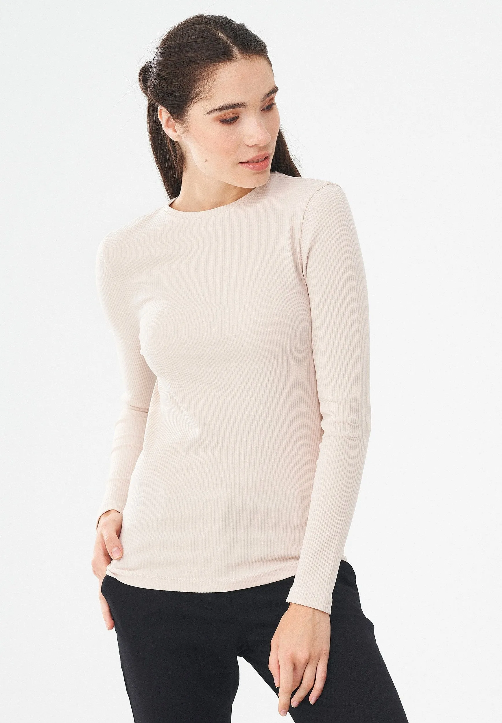 Women's Ribbed Round Neck Long-Sleeved Top Stone sold by Ivalo.com product image thumbnail 3
