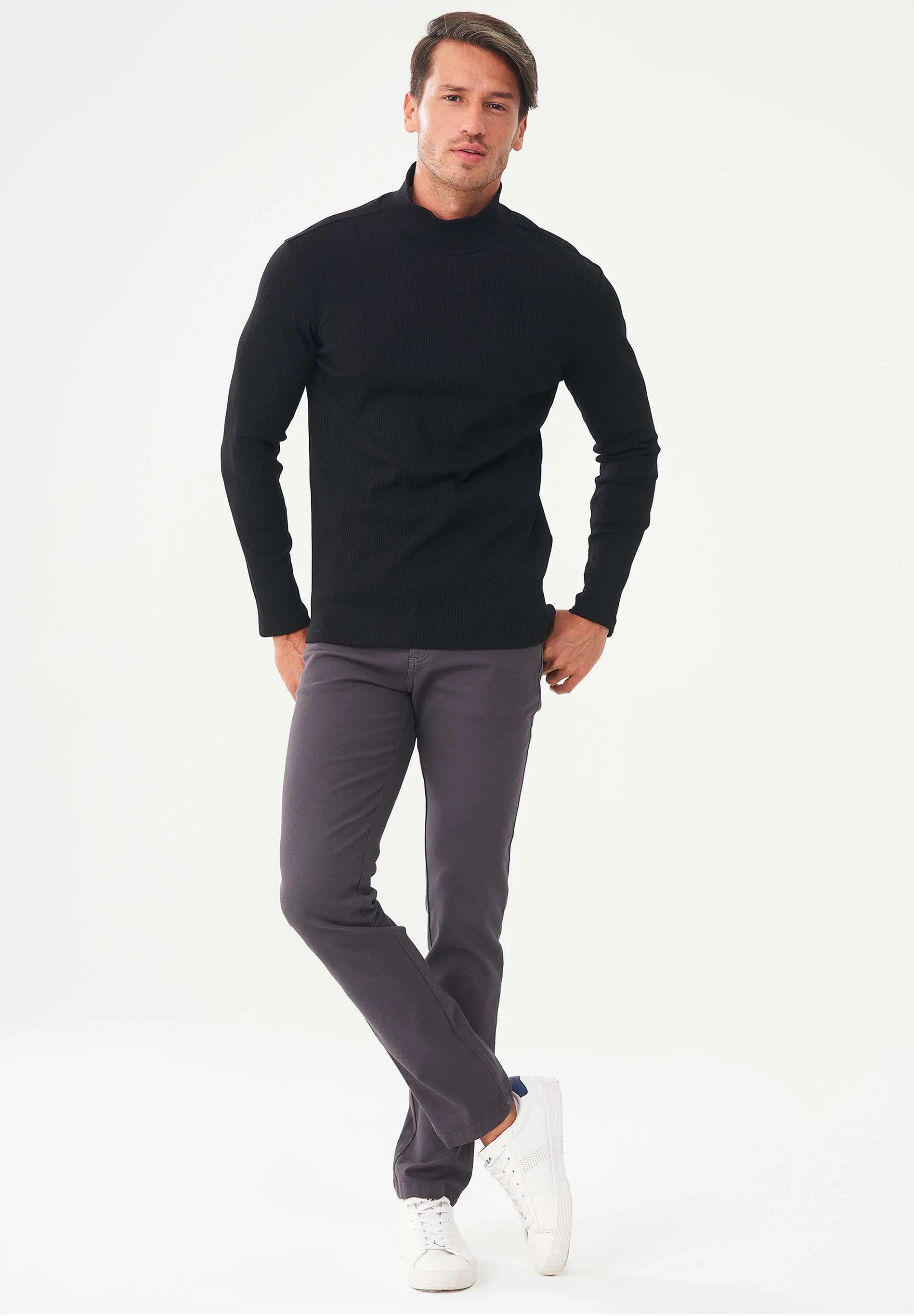 Men's Long-Sleeved Ribbed Turtleneck Shirt Black sold by Ivalo.com product image thumbnail 3