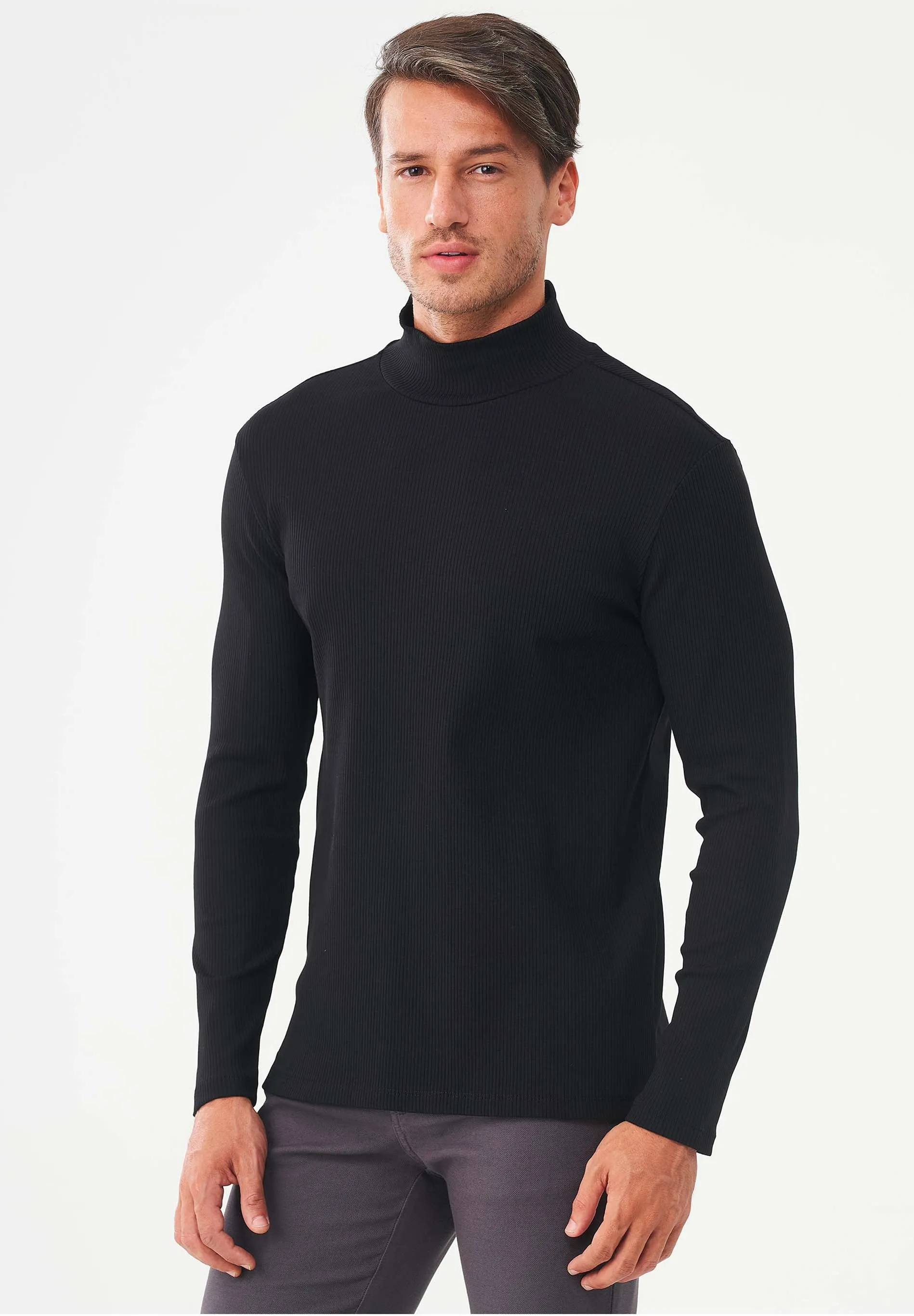 Men's Long-Sleeved Ribbed Turtleneck Shirt Black sold by Ivalo.com product image thumbnail 4