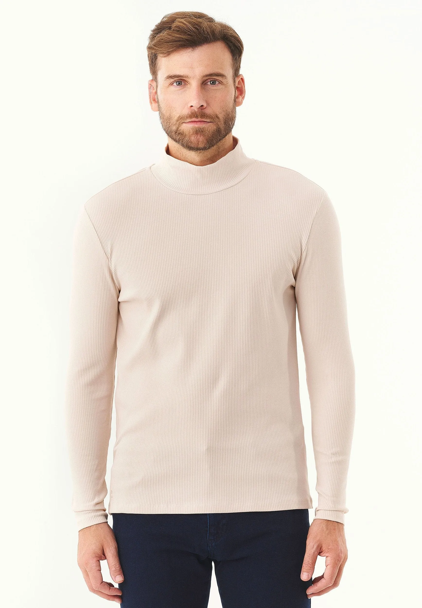 Men's Long-Sleeved Ribbed Turtleneck Shirt Stone sold by Ivalo.com product image thumbnail 3