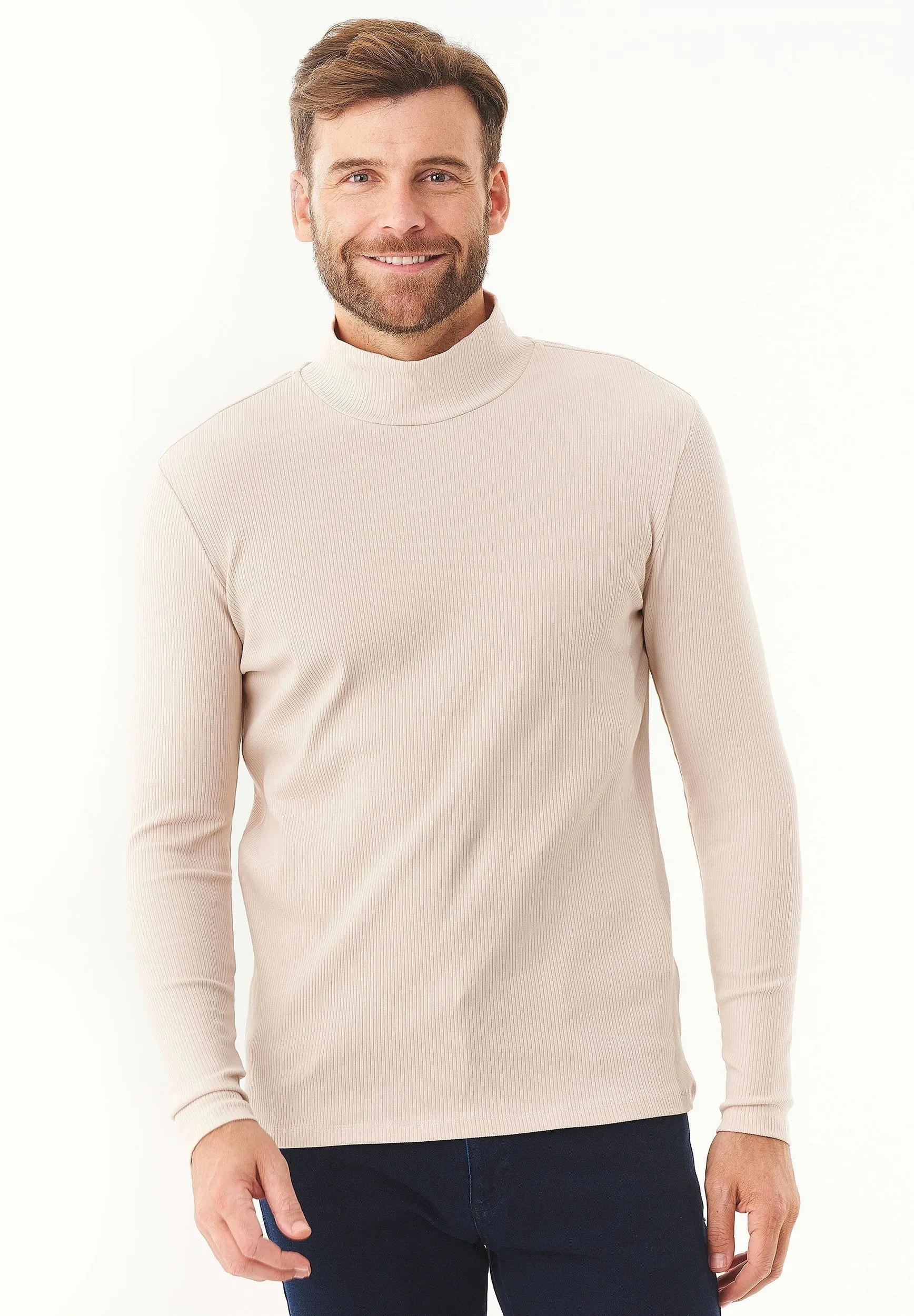 Men's Long-Sleeved Ribbed Turtleneck Shirt Stone sold by Ivalo.com